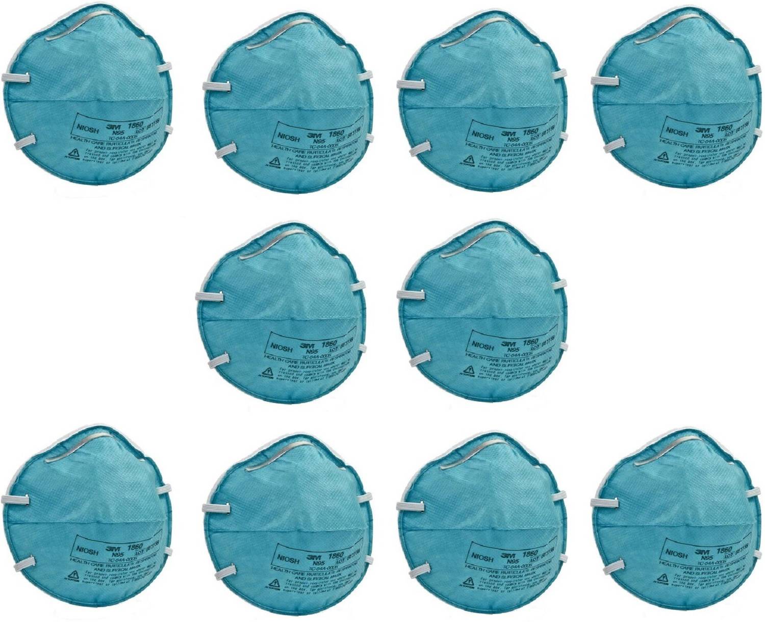 3M N95 1860 Health Care Particulate Respirator and Surgical Mask - Pack of 10 Cloth Mask