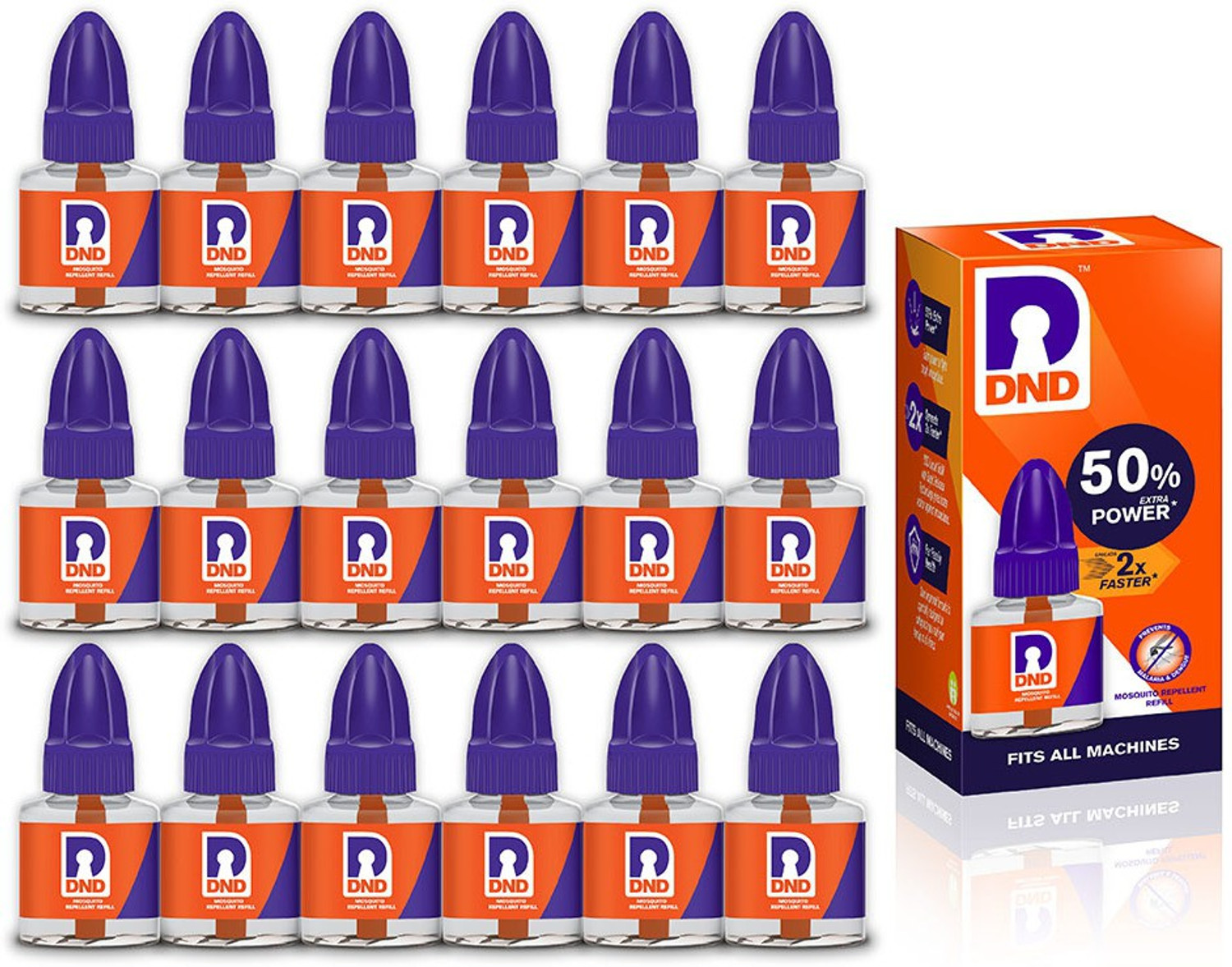 Image of DND Mosquito Repellent Refill | Liquid Vaporiser | 50% Extra Power | Pack of 18 - 45ml Each Mosquito Vaporiser Refill
