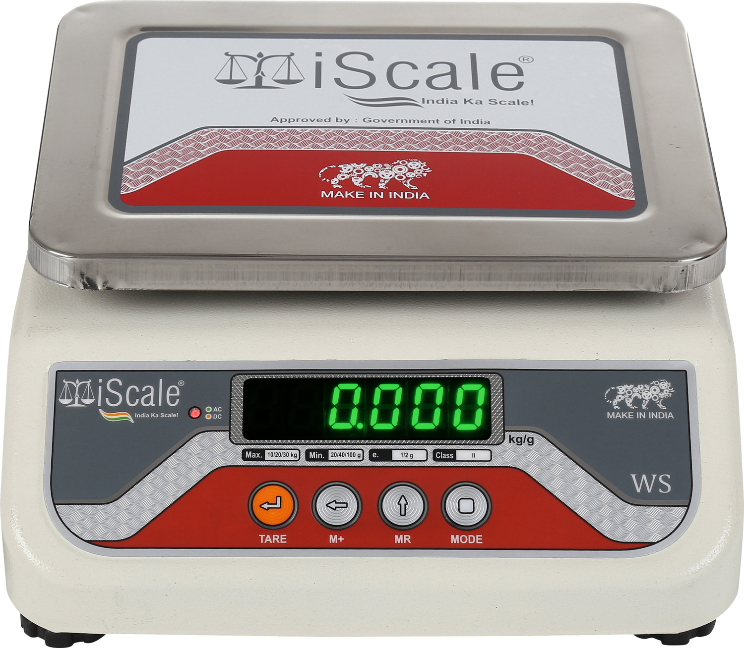 Image of iScale i-04 weighting capacity 20kg x 1 g accuracy, Electronic Weighing Scale with Front and Back Green double Display, Small Stainless steel pan size 7x9 inches for kirana shop and Grocery general stores and for all weight measuring purpose Weighing Scale