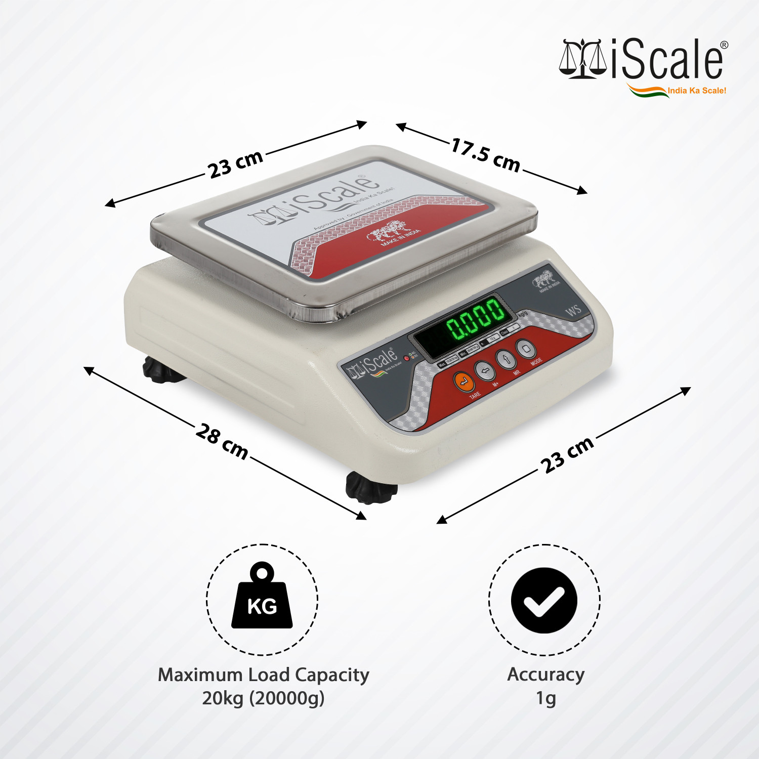Image of iScale i-04 weighting capacity 20kg x 1 g accuracy, Electronic Weighing Scale with Front and Back Green double Display, Small Stainless steel pan size 7x9 inches for kirana shop and Grocery general stores and for all weight measuring purpose Weighing Scale