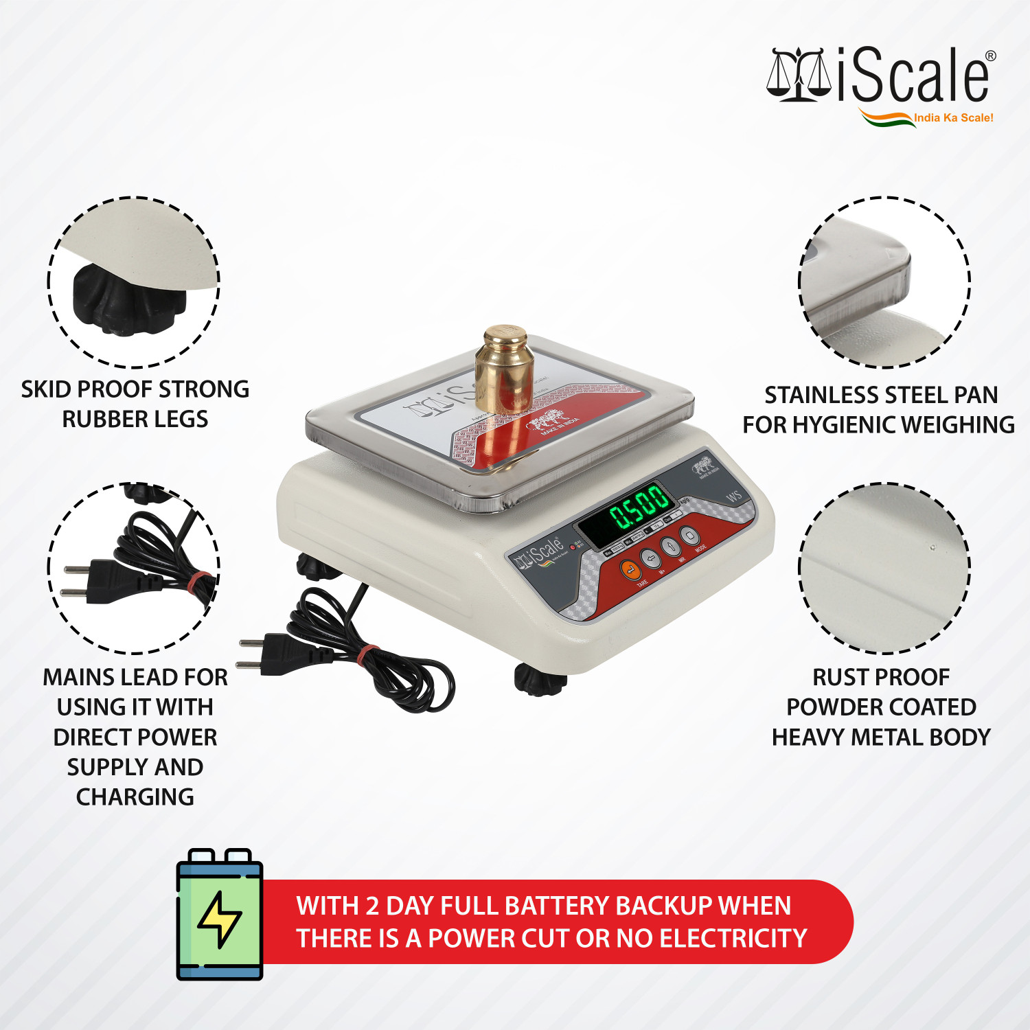 Image of iScale i-04 weighting capacity 20kg x 1 g accuracy, Electronic Weighing Scale with Front and Back Green double Display, Small Stainless steel pan size 7x9 inches for kirana shop and Grocery general stores and for all weight measuring purpose Weighing Scale