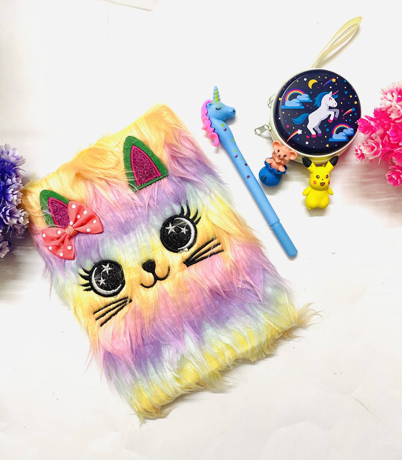 13House Beautifull Unicorn Face Style A5 Fur Diary Notebook A5 Diary RULED 99 Pages
