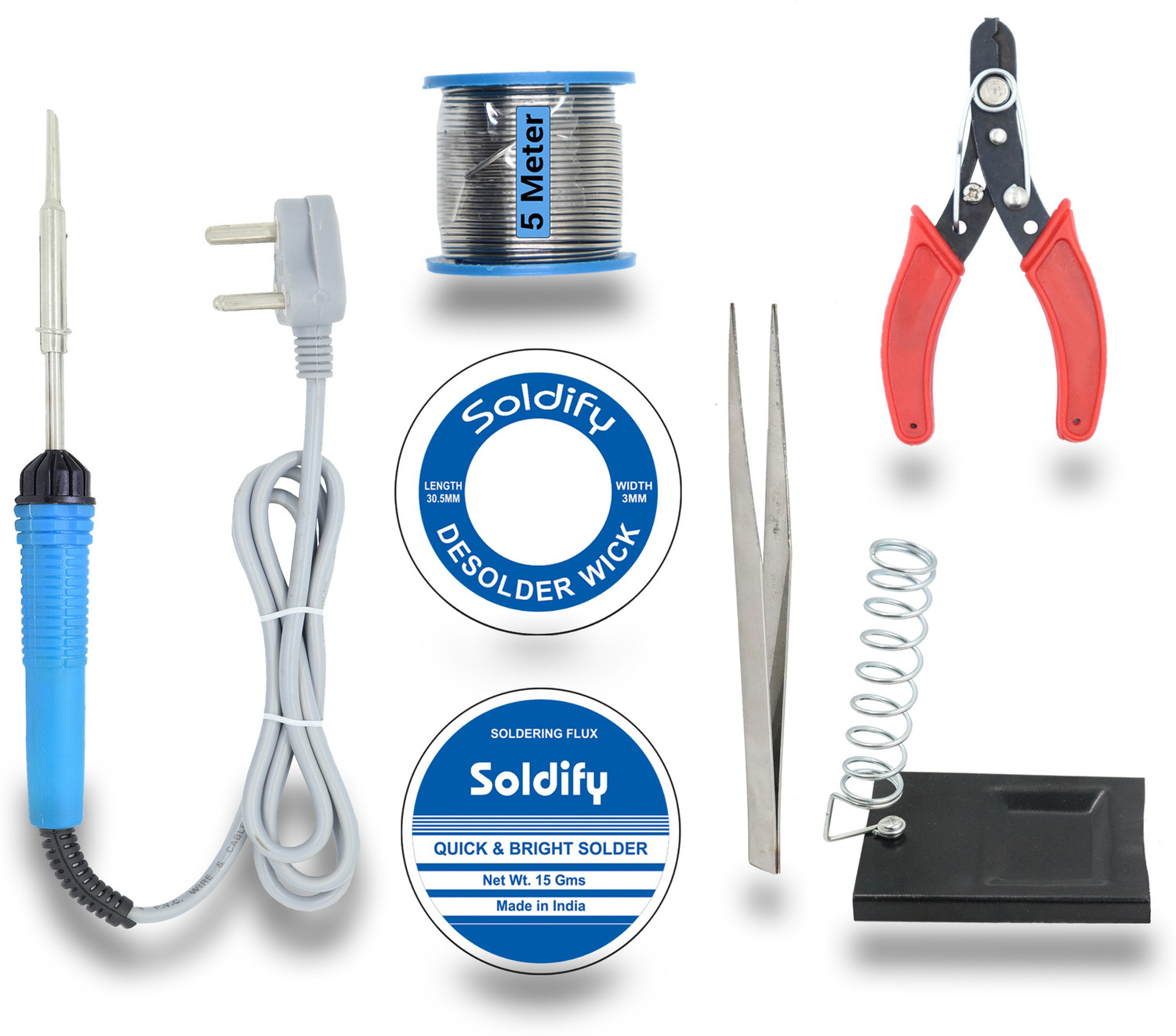 Image of Soldify BASIC 7IN1 COMPLETE KIT 30W SOLDERING IRON MACHINE TOOL KIT | SOLDER WIRE | STAND | WIRE CUTTER | SOLDERING PASTE FLUX | TWEEZER | DESOLDERING WICK 30 W Simple