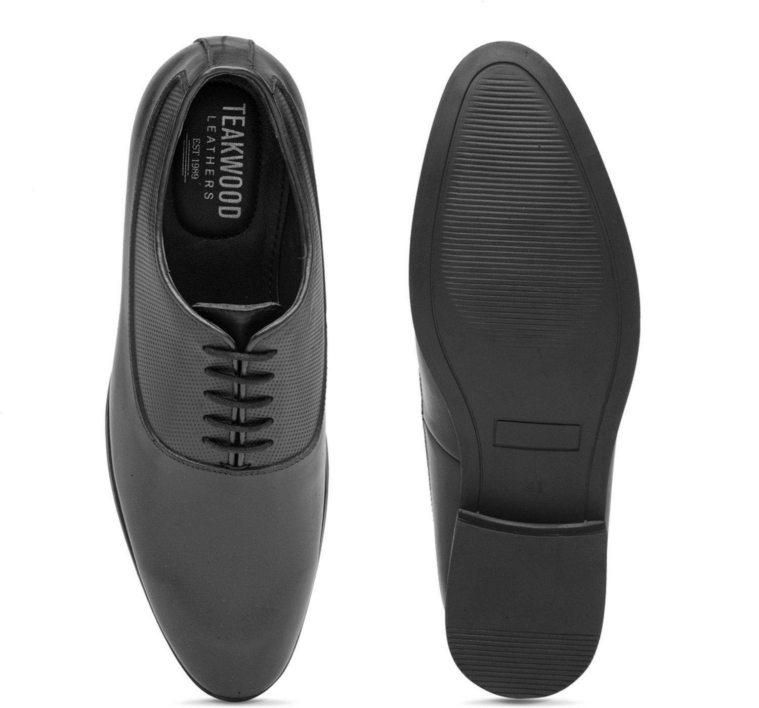 Image of Teakwood Leathers Men Black Textured Genuine Leather Formal Derbys Derby For Men