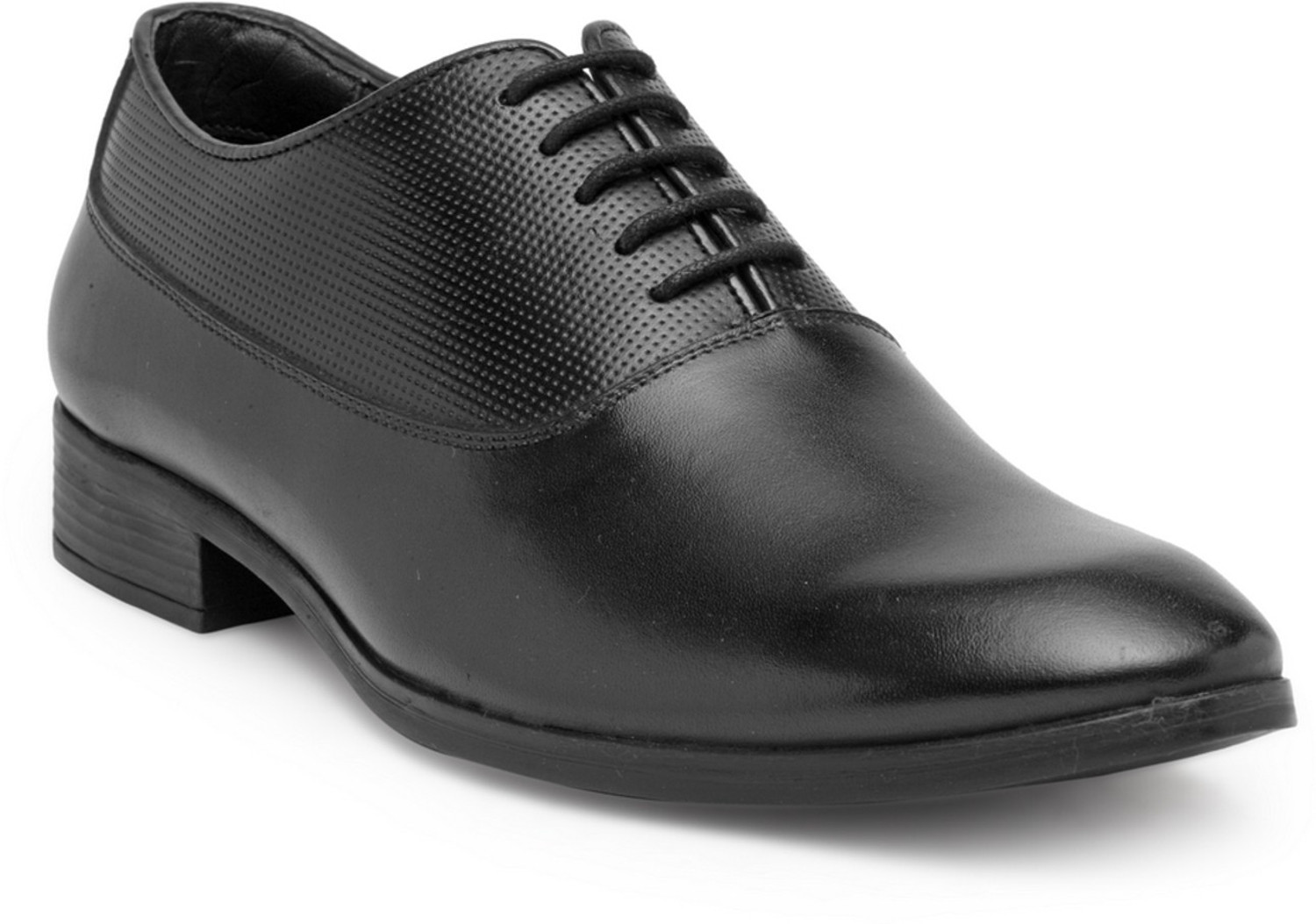 Image of Teakwood Leathers Men Black Textured Genuine Leather Formal Derbys Derby For Men