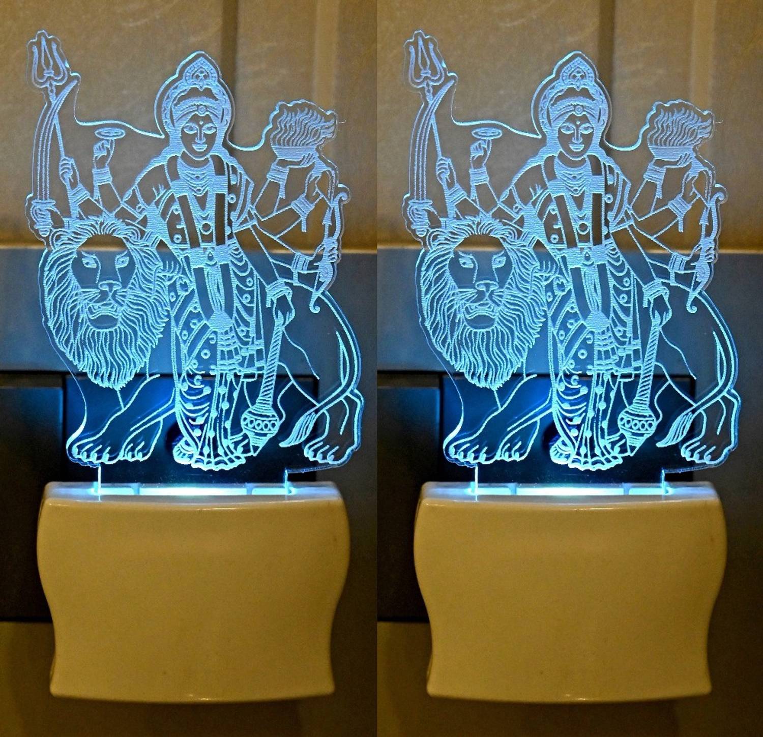 AFAST Acrylic 3D Illusion Goddess Durga With Lion LED Plug & Play _LED12_FG121 Night Lamp