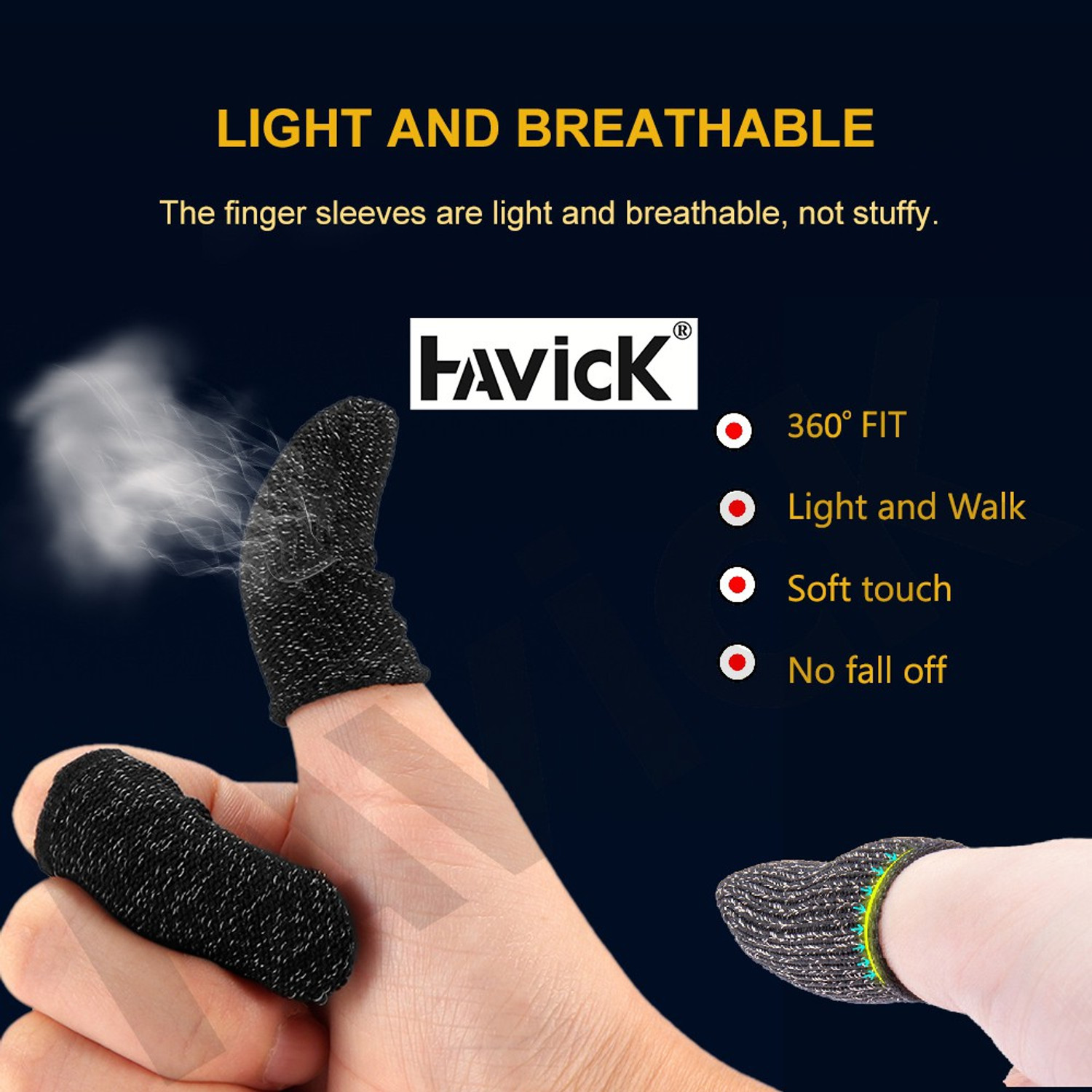 Image of Havick Thumb & Finger Sleeve for Pubg Mobiles Game, Anti-Sweat, 2 Pieces Black Finger Sleeve