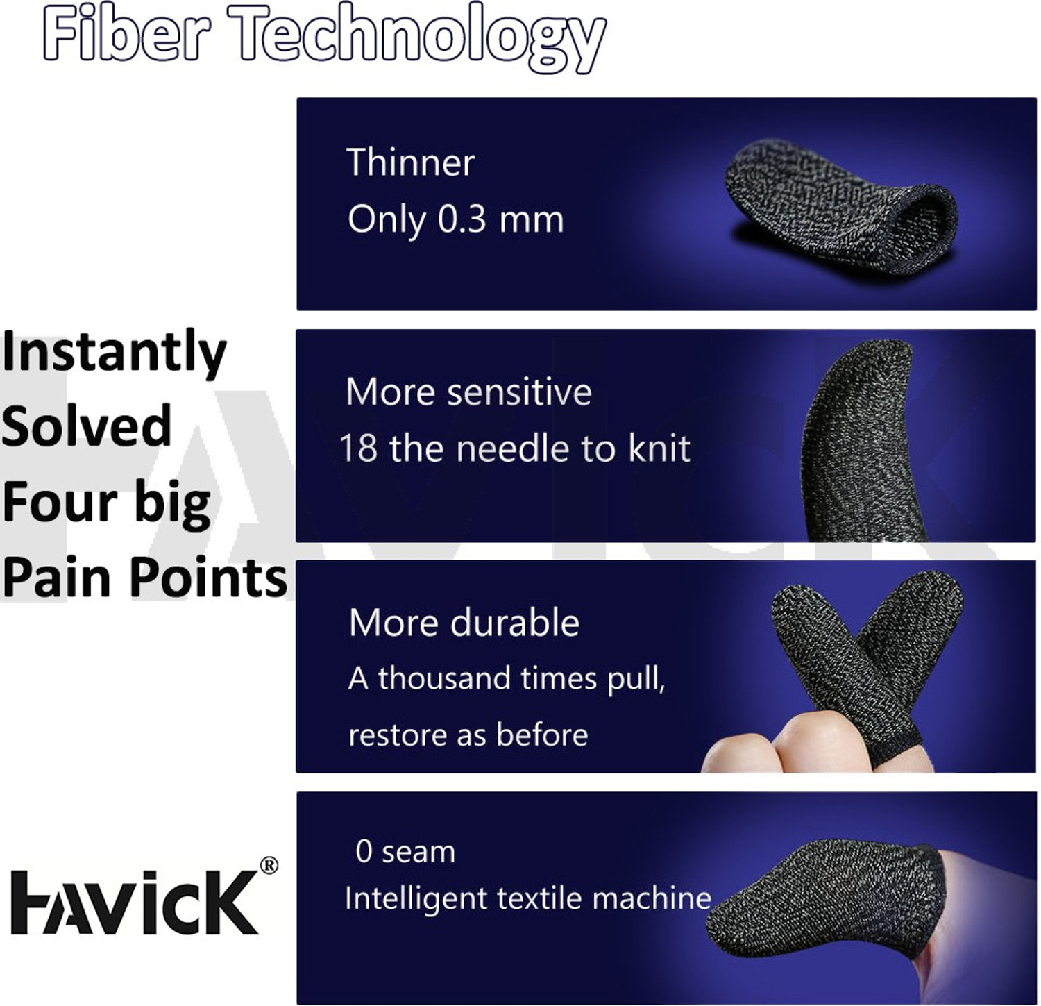 Image of Havick Thumb & Finger Sleeve for Pubg Mobiles Game, Anti-Sweat, 2 Pieces Black Finger Sleeve