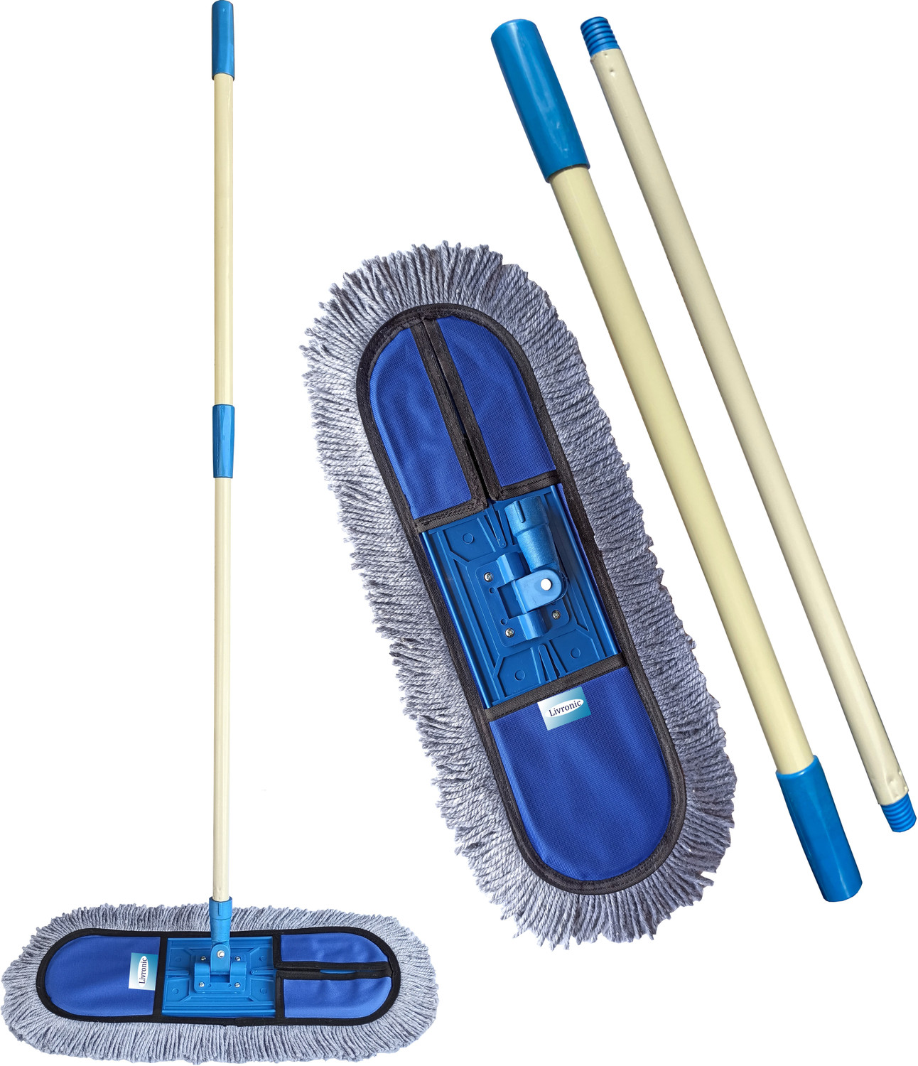Image of Livronic Wet and Dry Cotton Floor Mop with 5 Feet Long Handle (Head 24-Inch Large) Blue Colour (Set of 1) Wet & Dry Mop
