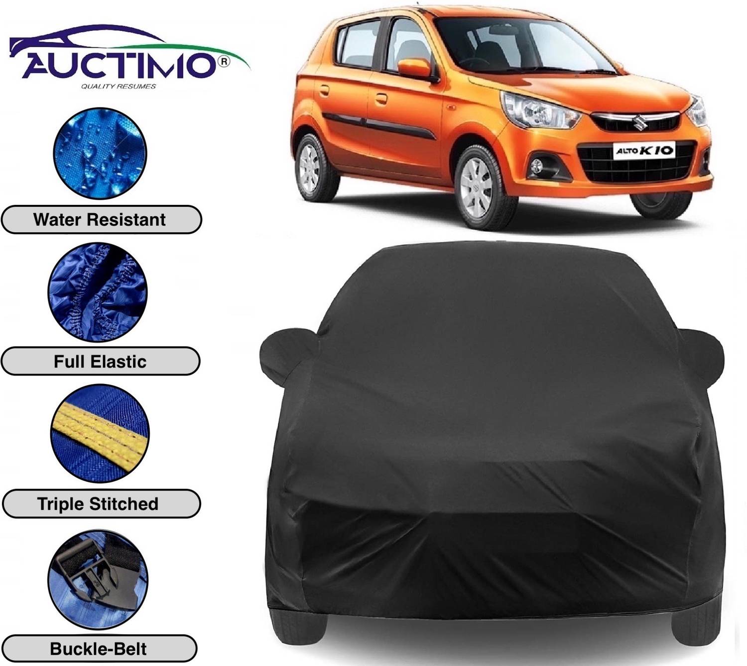 AUCTIMO Car Cover For Maruti Suzuki Alto K10 (With Mirror Pockets)