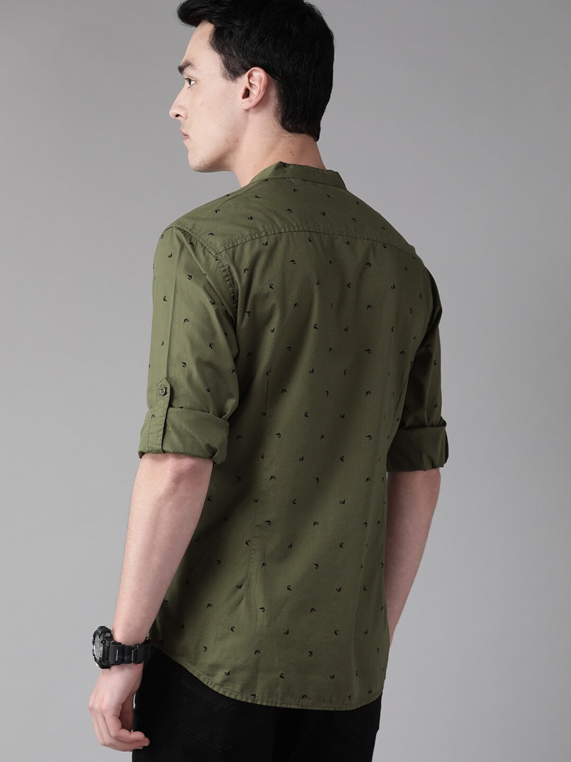 Image of Roadster Men Printed Casual Dark Green Shirt