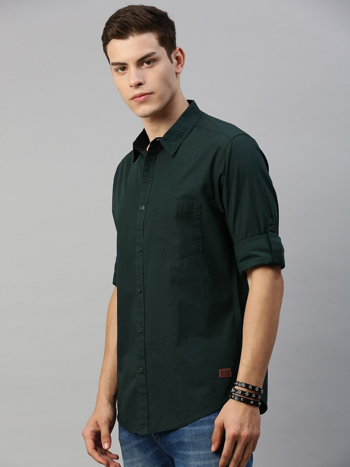 Image of Roadster Men Solid Casual Green Shirt
