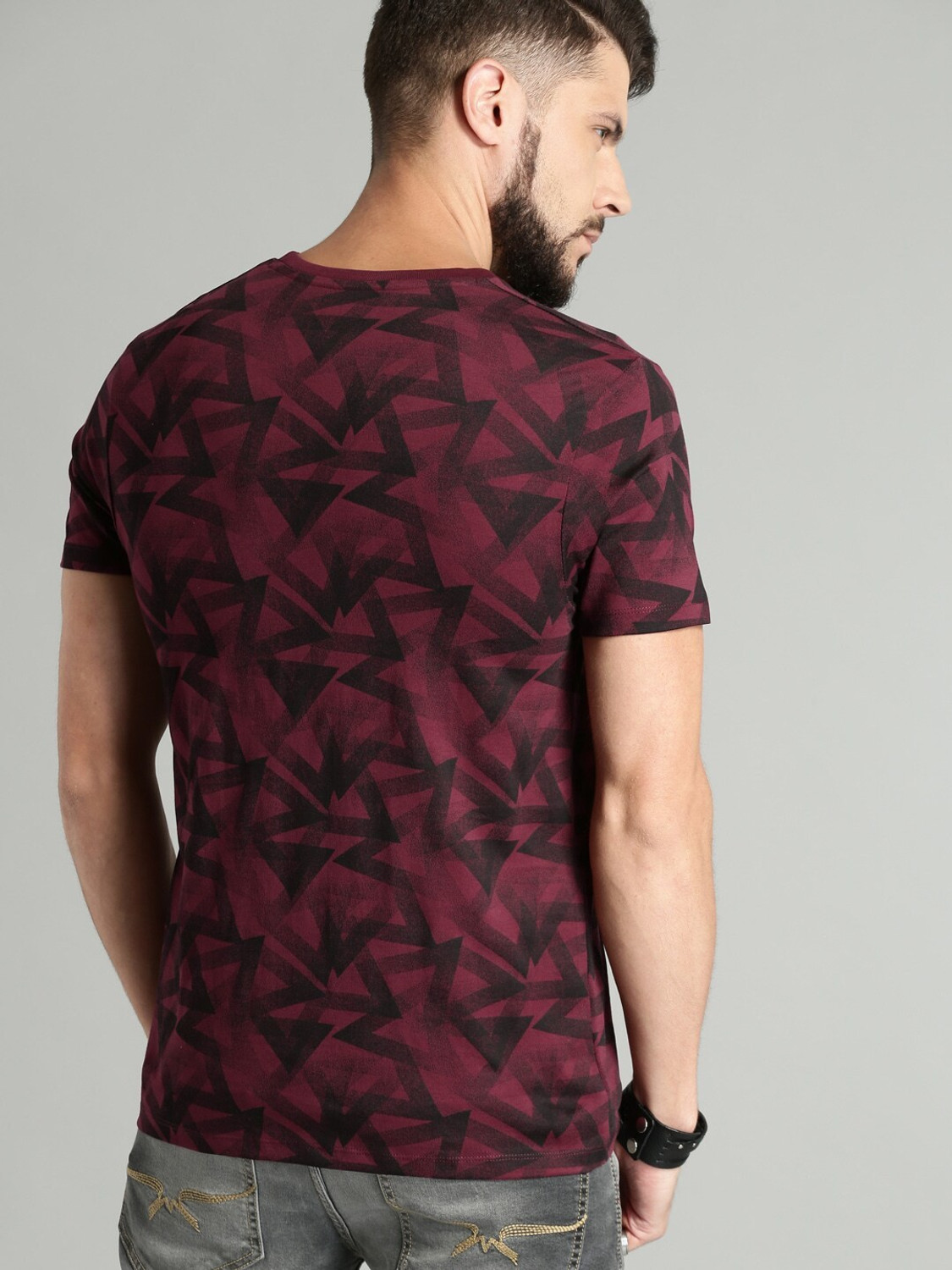 Image of Roadster Printed Men Round Neck Red T-Shirt