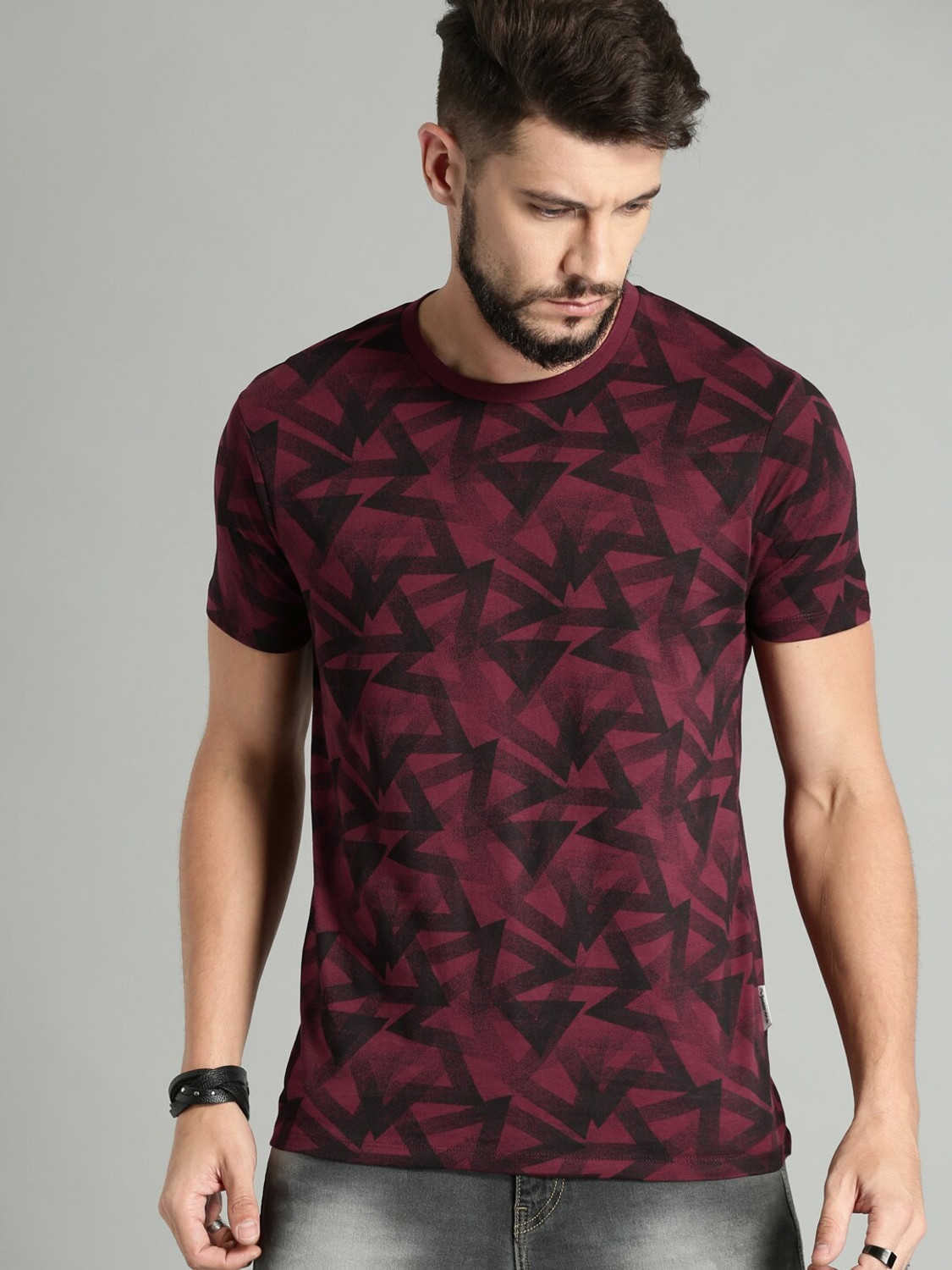 Image of Roadster Printed Men Round Neck Red T-Shirt
