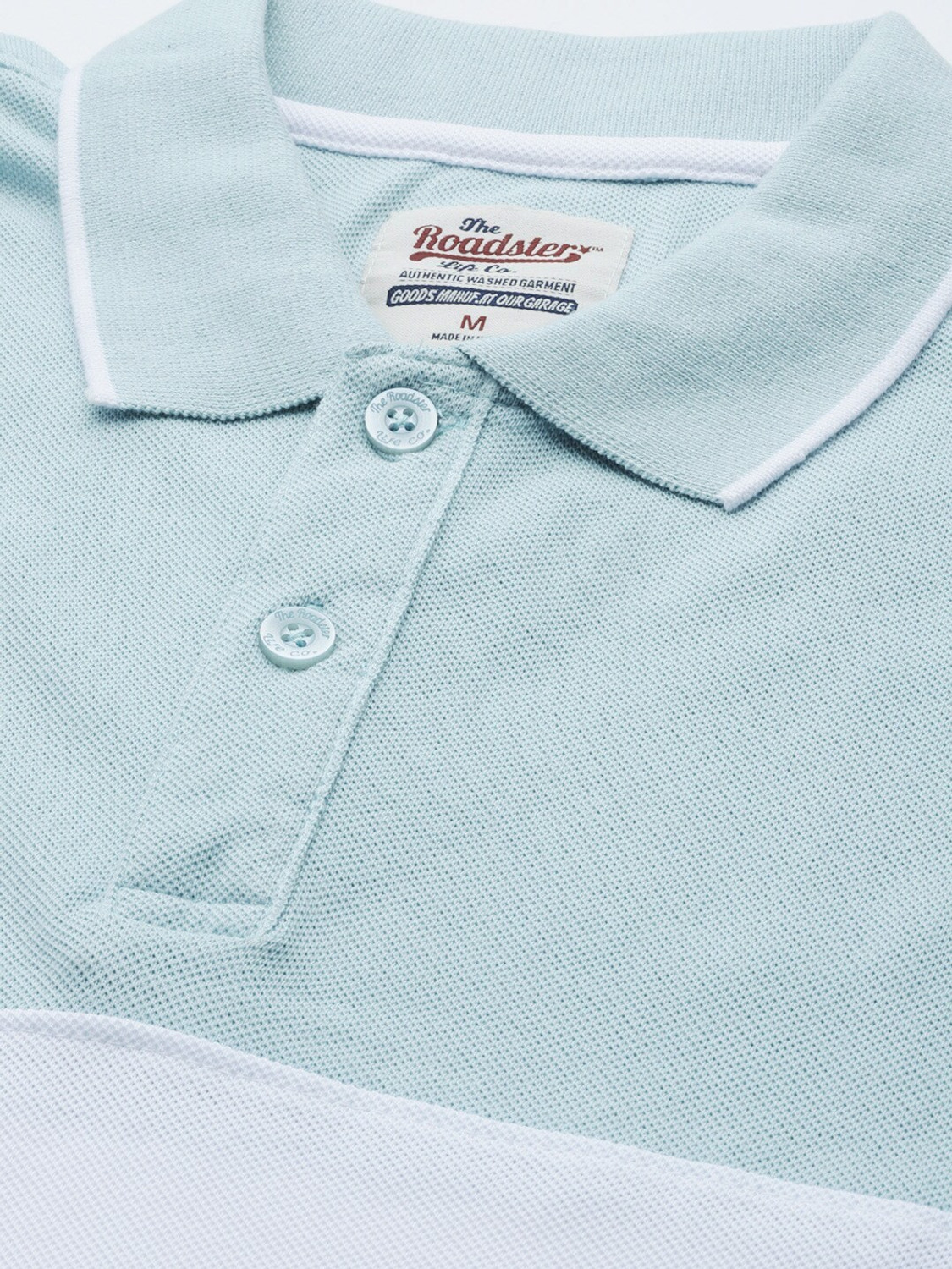 Image of Roadster Colorblock Men Polo Neck Blue T-Shirt