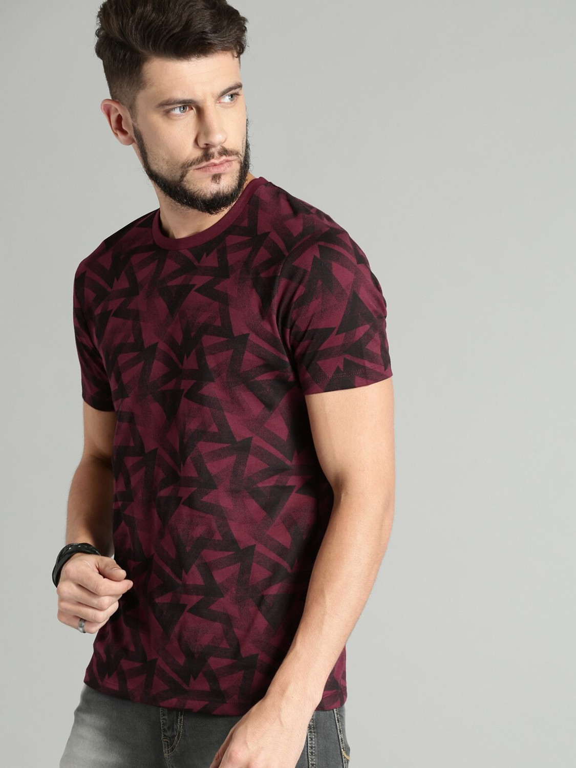 Image of Roadster Printed Men Round Neck Red T-Shirt