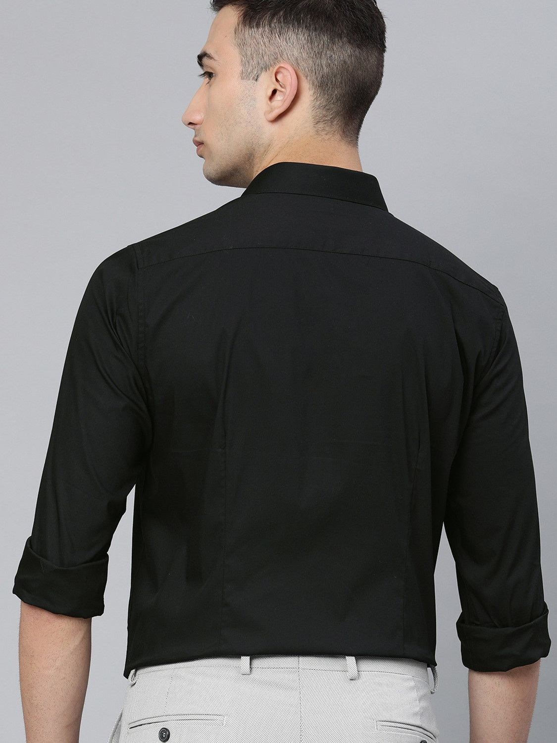 Image of THE BEAR HOUSE Men Solid Casual Black Shirt