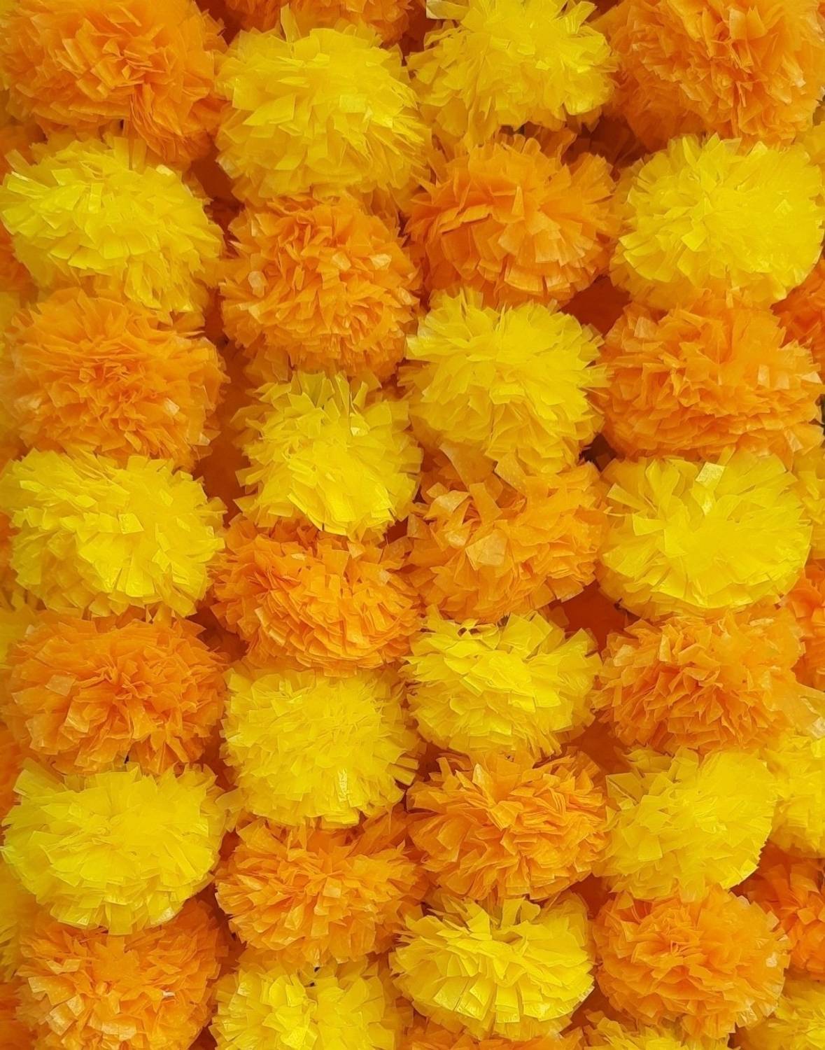 Amroha Crafts Light yellow- Mustard Yellow Garland Mala - Pack of 5 Multicolor Marigold Artificial Flower