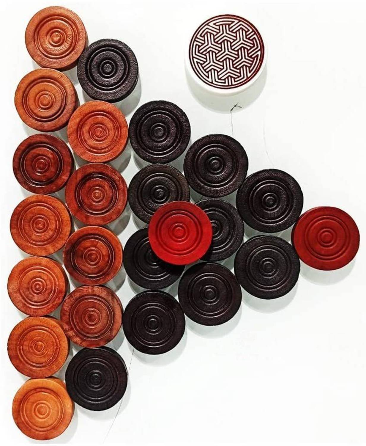 AGGARWAL Wooden 24 Carrom Coins goti with 1 Powder & 1 Striker Carrom Pawns