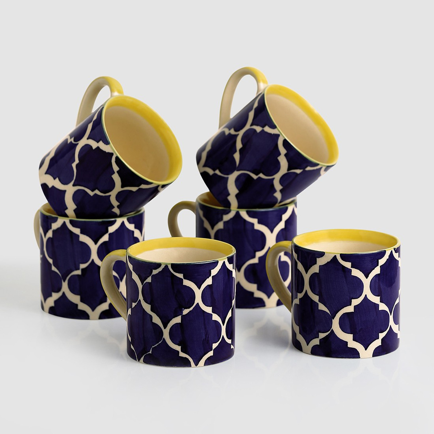 Image of ExclusiveLane Pack of 6 Ceramic Handpainted Coffee Mugs Cum Tea Cups In
