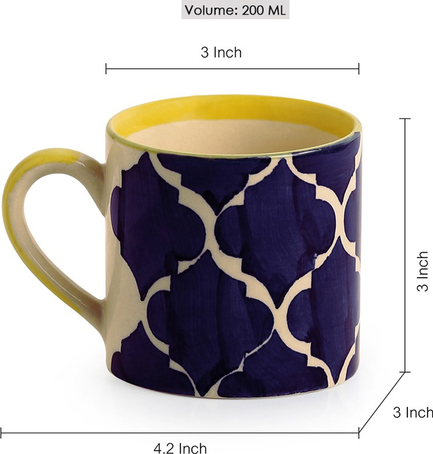 Image of ExclusiveLane Pack of 6 Ceramic Handpainted Coffee Mugs Cum Tea Cups In