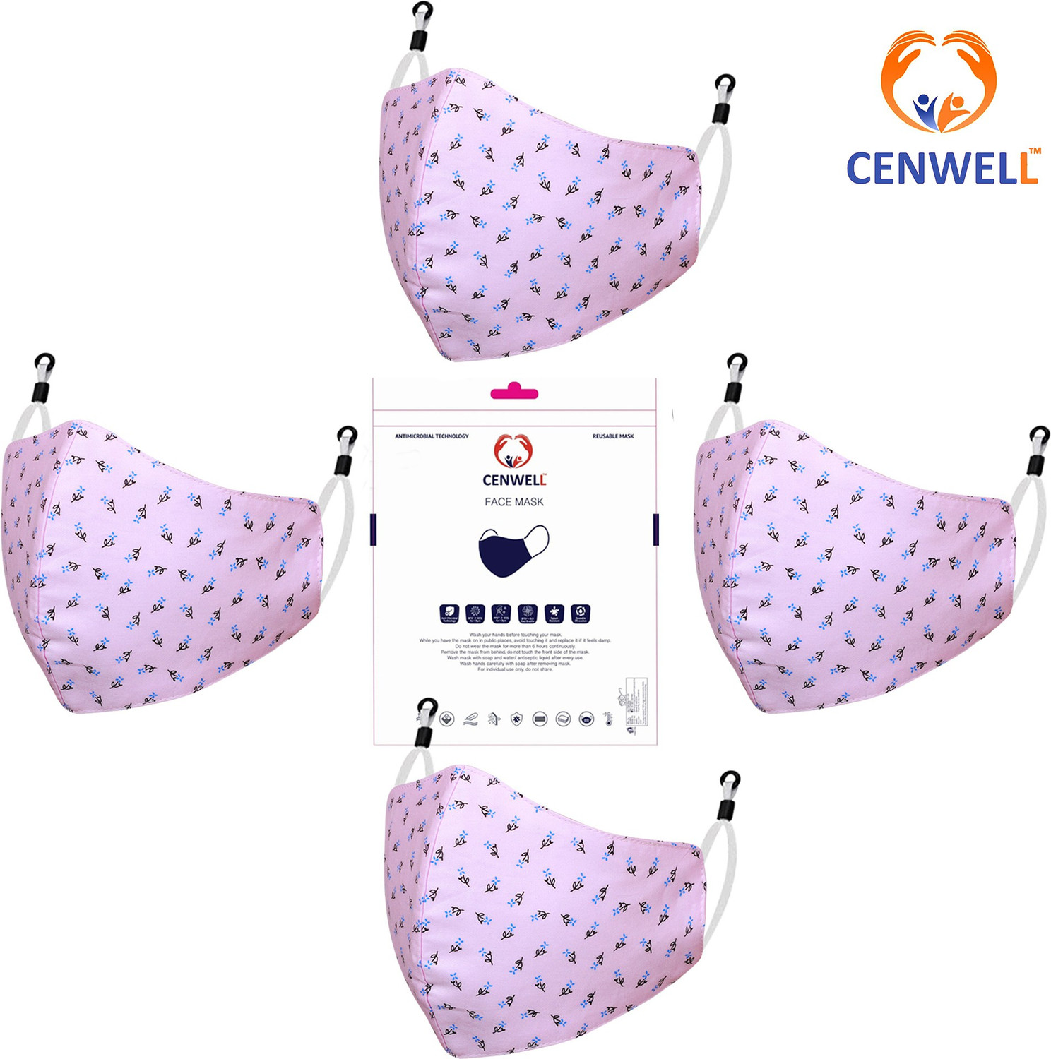 Image of CENWELL WOMEN PINK 100% Cotton Protective Fashionable Fabric N95 Cotton Face Mask Women with Adjustable Earloop ,Adjustable Strap & Free Hand Sanitizer, Anti-pollution, Anti-virus and Anti-bacterial Fabric N95 PINK MASK Water Resistant, Reusable, Washable Cloth Mask With Melt Blown Fabric Layer