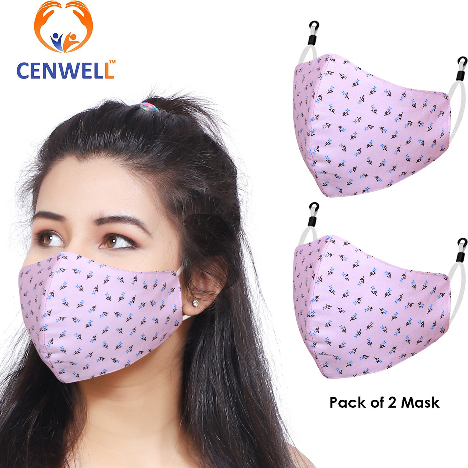 Image of CENWELL WOMEN PINK 100% Cotton Protective Fashionable Fabric N95 Cotton Face Mask Women with Adjustable Earloop ,Adjustable Strap & Free Hand Sanitizer, Anti-pollution, Anti-virus and Anti-bacterial Fabric N95 PINK MASK Water Resistant, Reusable, Washable Cloth Mask With Melt Blown Fabric Layer