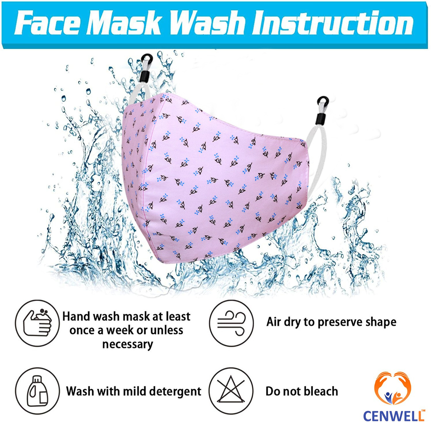 Image of CENWELL WOMEN PINK 100% Cotton Protective Fashionable Fabric N95 Cotton Face Mask Women with Adjustable Earloop ,Adjustable Strap & Free Hand Sanitizer, Anti-pollution, Anti-virus and Anti-bacterial Fabric N95 PINK MASK Water Resistant, Reusable, Washable Cloth Mask With Melt Blown Fabric Layer