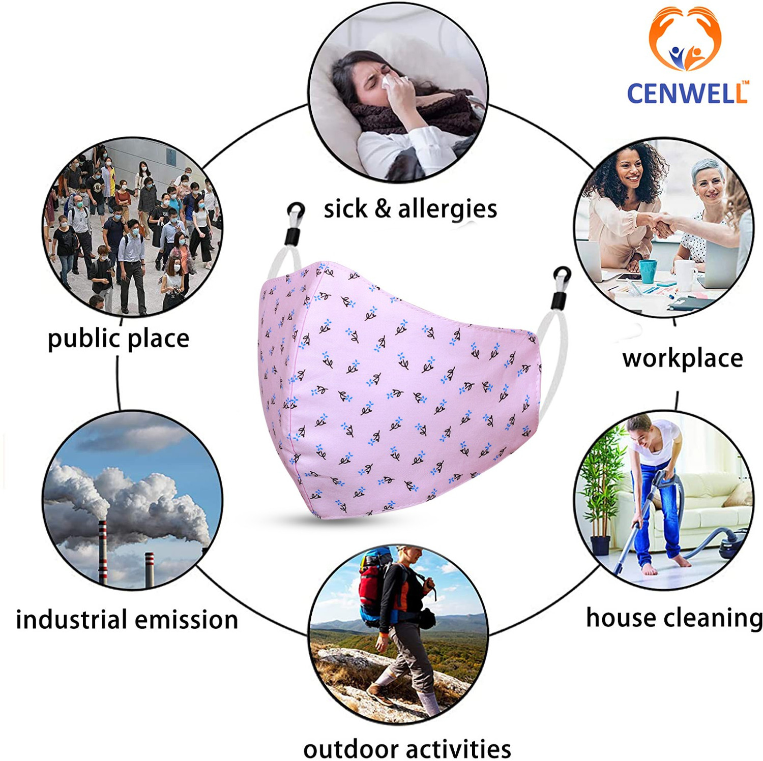 Image of CENWELL WOMEN PINK 100% Cotton Protective Fashionable Fabric N95 Cotton Face Mask Women with Adjustable Earloop ,Adjustable Strap & Free Hand Sanitizer, Anti-pollution, Anti-virus and Anti-bacterial Fabric N95 PINK MASK Water Resistant, Reusable, Washable Cloth Mask With Melt Blown Fabric Layer