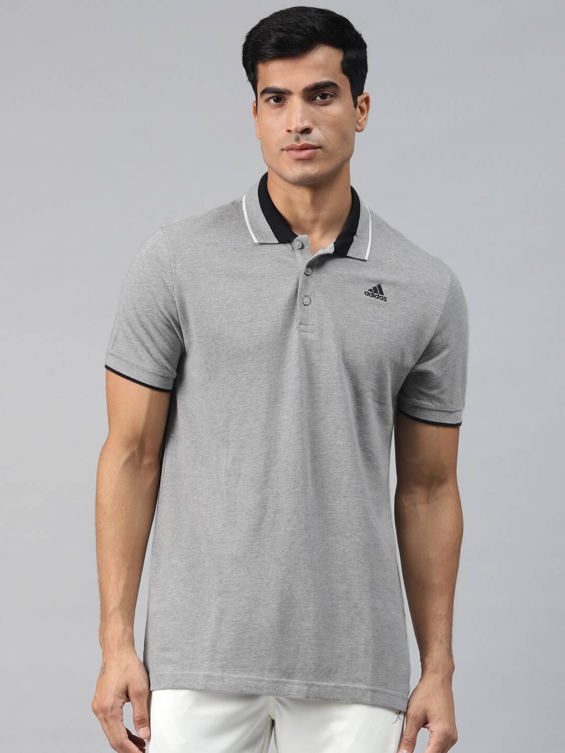 ADIDAS Solid Men Polo Neck Grey T-Shirt
