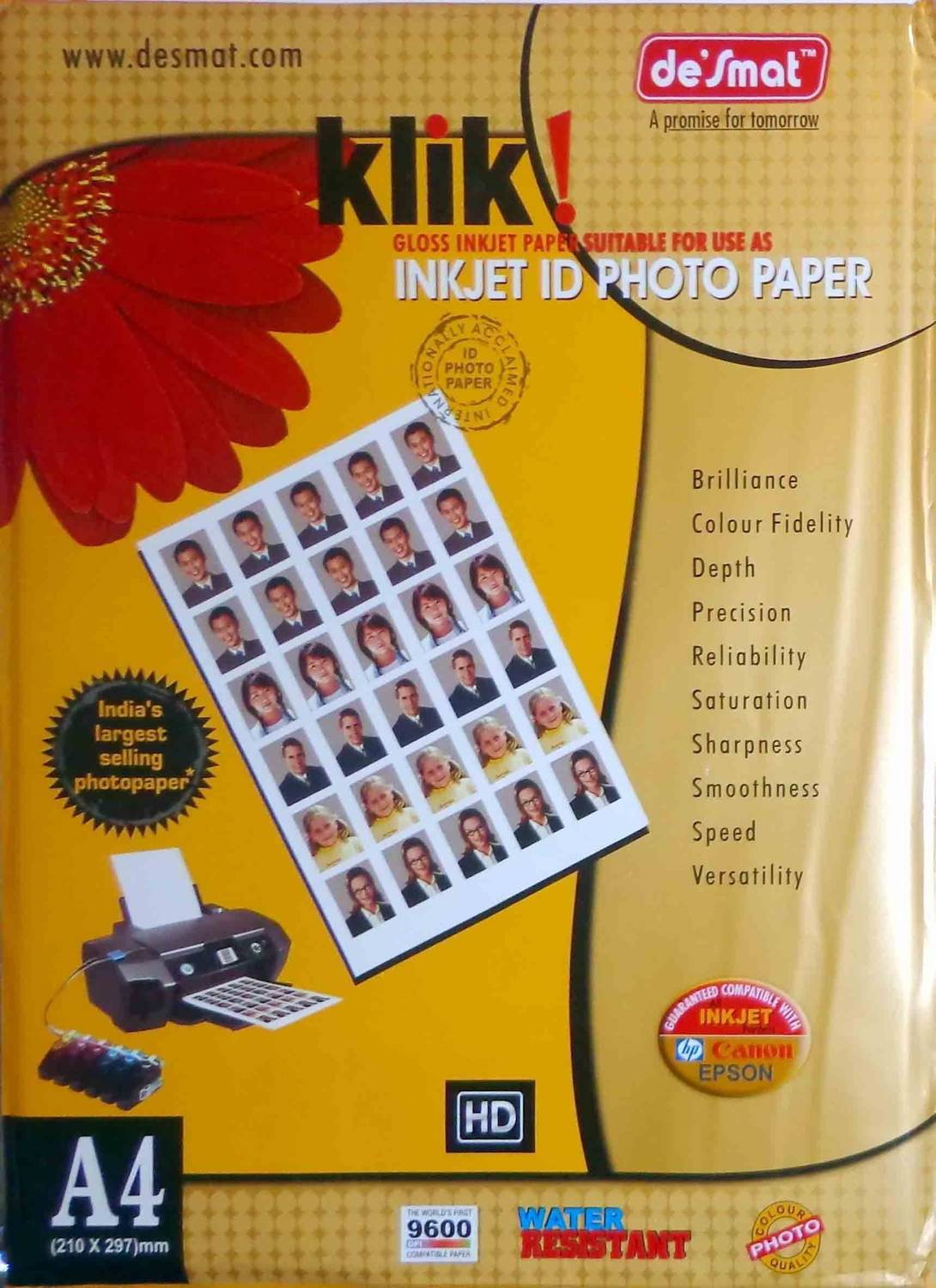 DESMAT Klik Unruled A4 180 gsm Photo Paper (Set of 1, White)