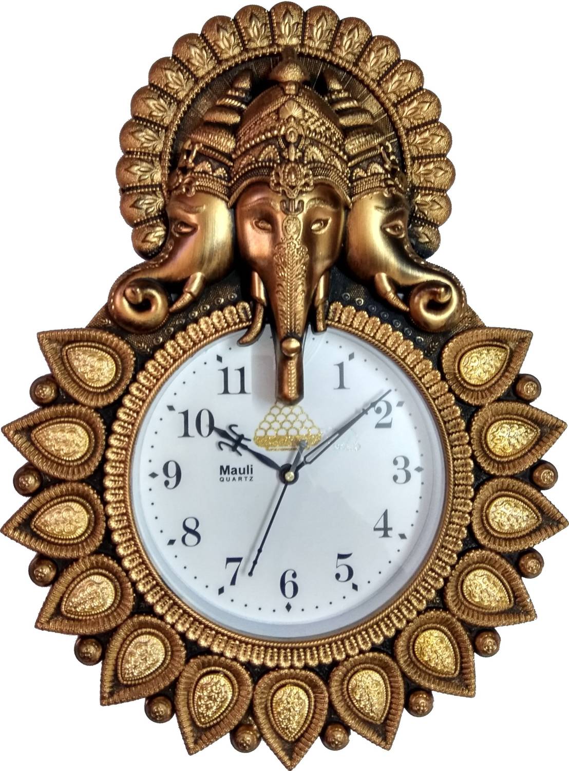 mauli Analog 33 cm X 24 cm Wall Clock (Gold, With Glass, Standard