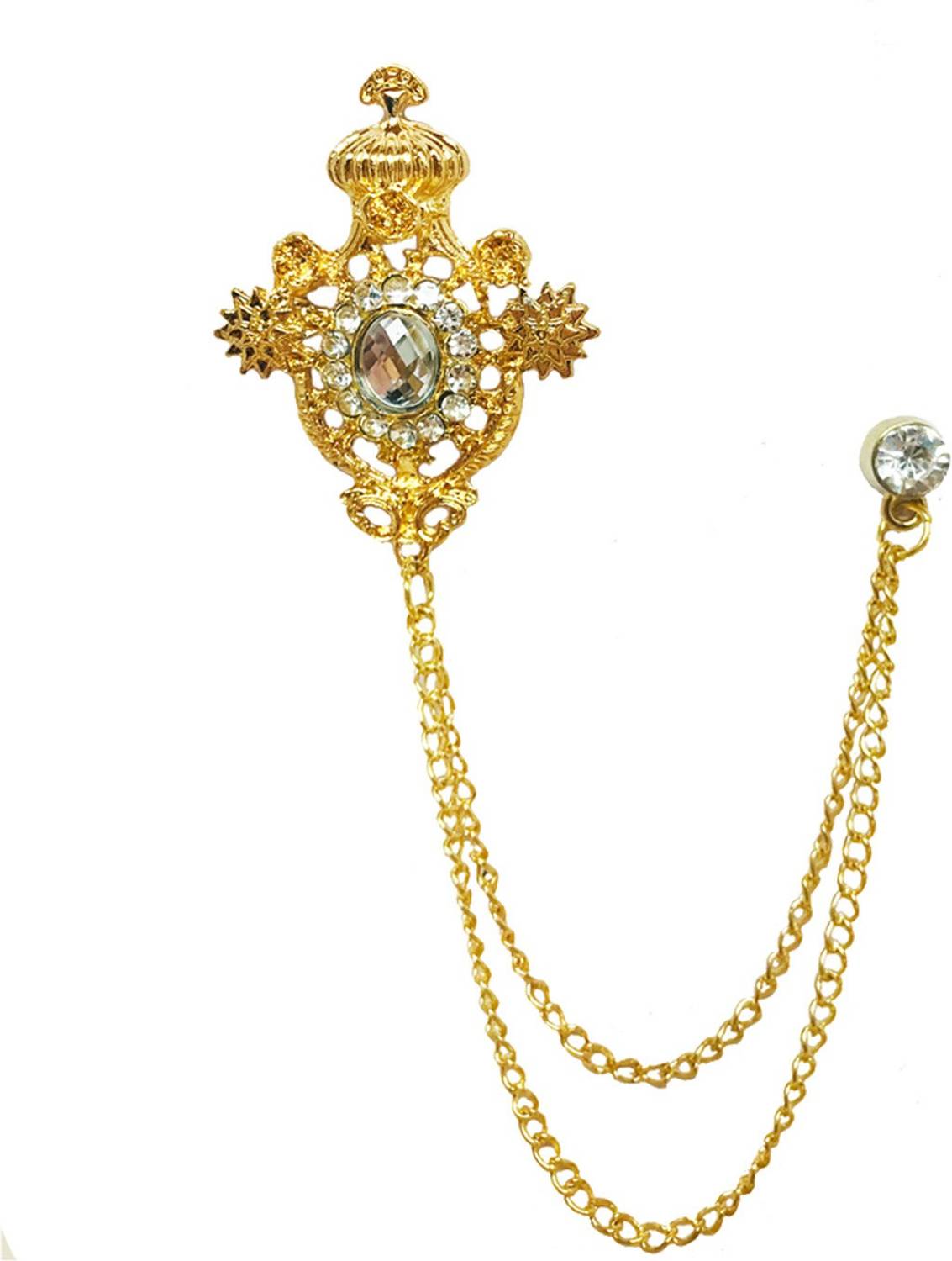Aarohi Golden Crown Rhinestone Crystal Chain Lapel pin Brooch for Men and Boys(Gold) ABRO10-006 Brooch