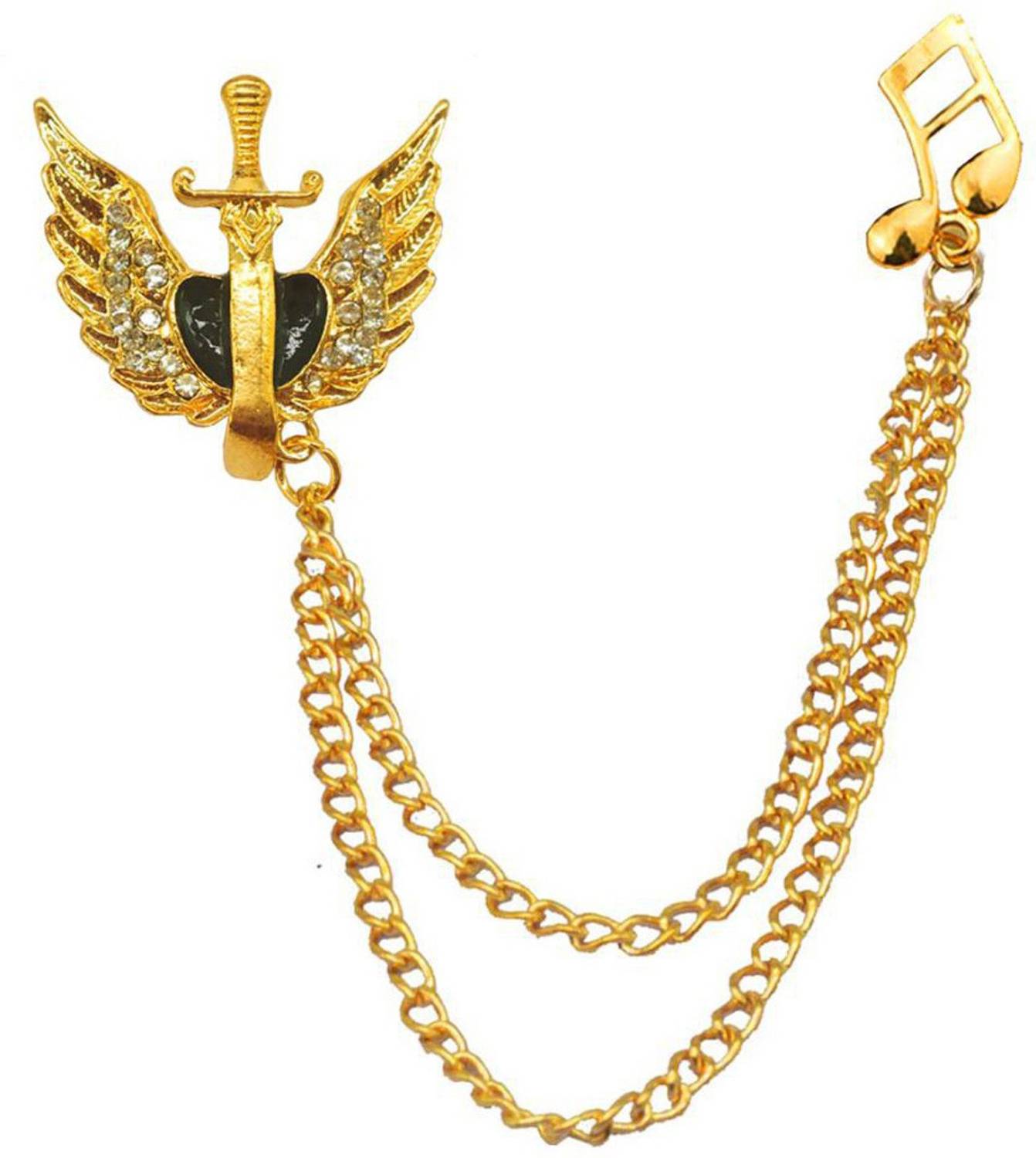 Aarohi Vintage Crystal Angel Wing Sword Musical Note Chain Brooch Pin (Gold,Black) for Men & Boys ABRO10-004 Brooch