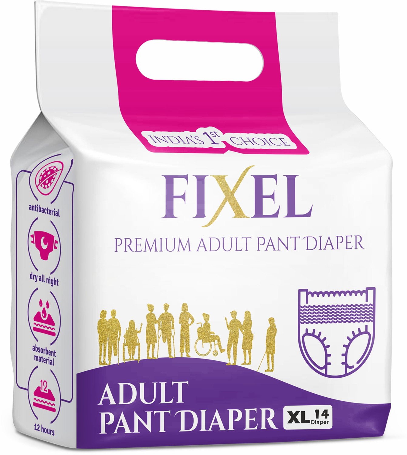 Image of fixel Adult diaper pants for unisex, extra Large size (120-170 cm / 48-68 inch) Adult Diapers - XL