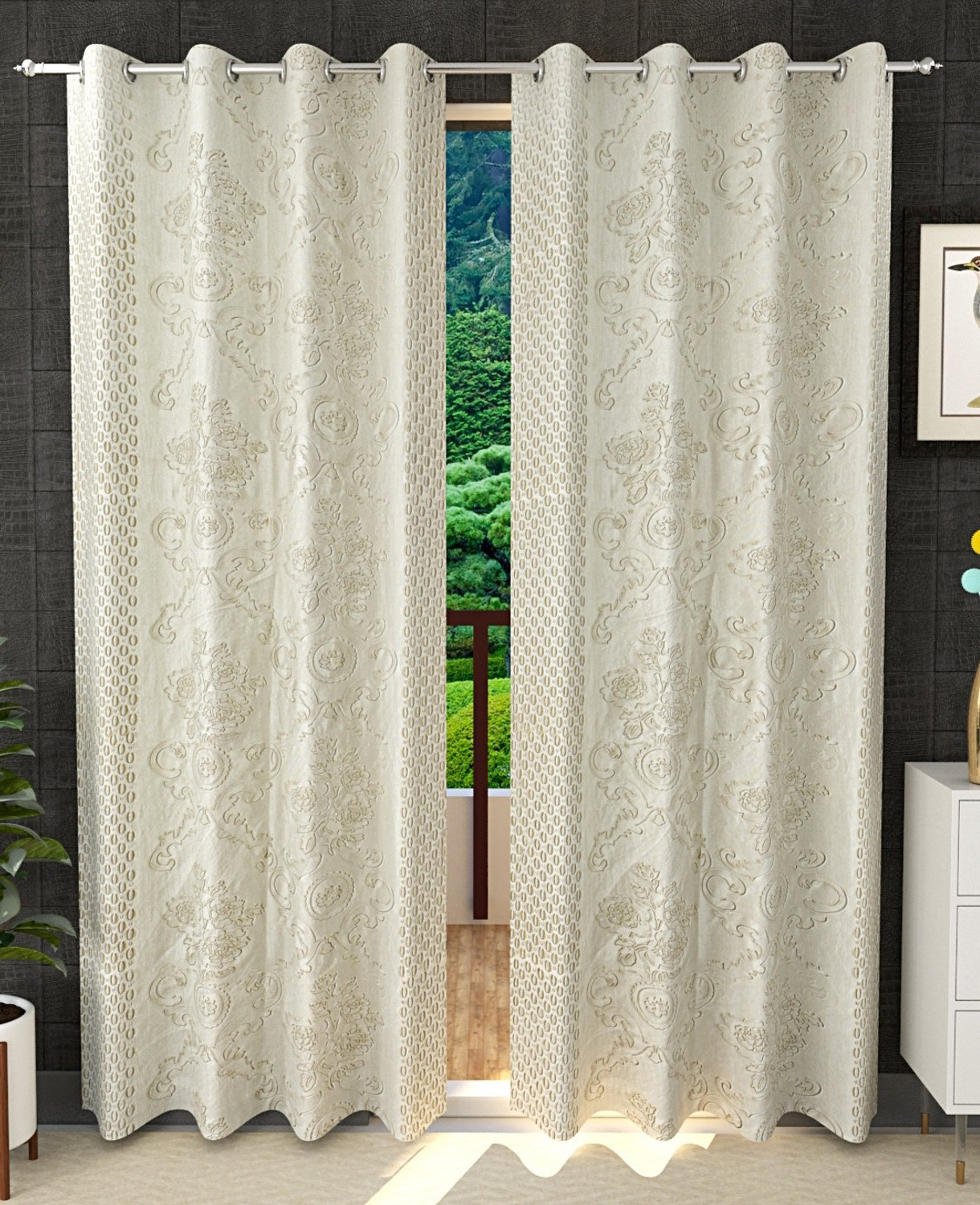 Image of Ruhi Home Furnishing 212 cm (7 ft) Door Polyester Semi Transparent Curtain (Pack Of 2)