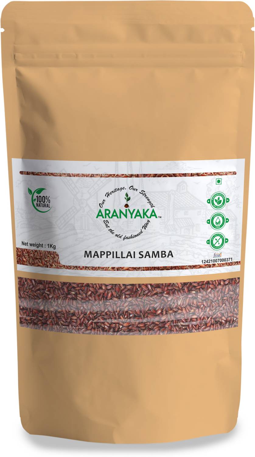 ARANYAKA Traditional Kaikuthal(Hand-Pounded) Red Rice - Mappillai Samba - 1 KG Rice-Diabetic Friendly-Gluten Free- (Medium Grain, Unpolished) (1 kg) Red Mapillai Samba Rice (Medium Grain, Boiled)