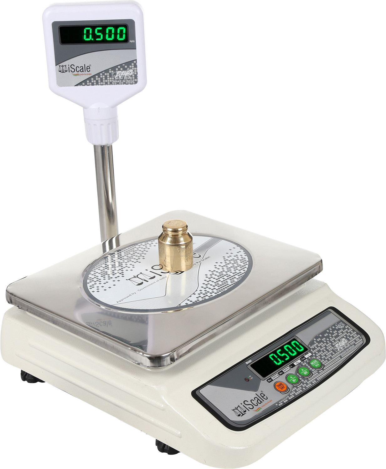 Image of iScale i-05 Weighting Capacity 30kg x 1g Accuracy, Premium Electronic Chargeable Weighing Scale with Pole Green Display, Stainless Steel Pan, 10x12 inch for Kirana Shop and all other stores and Industries Weighing Scale