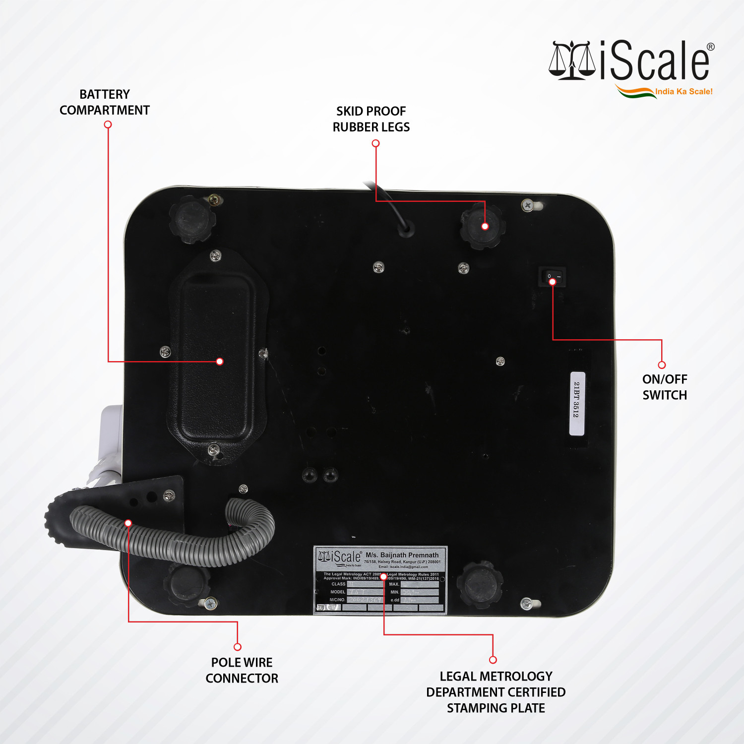 Image of iScale i-05 Weighting Capacity 30kg x 1g Accuracy, Premium Electronic Chargeable Weighing Scale with Pole Green Display, Stainless Steel Pan, 10x12 inch for Kirana Shop and all other stores and Industries Weighing Scale