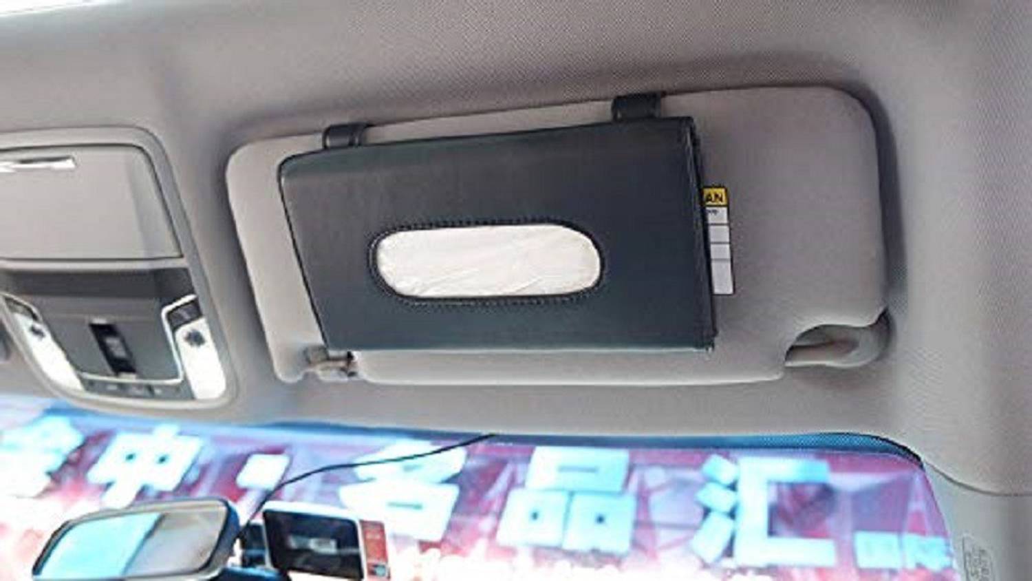 Automaze Car Sun Visor Armrest Back Seat Tissue Napkin Box Holder, Interior Car Accessories (Black Plain, Sun Visor Type) Vehicle Tissue Dispenser