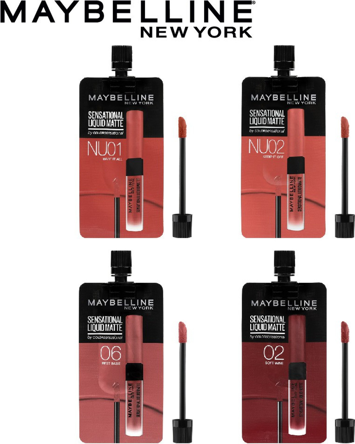 Image of MAYBELLINE NEW YORK Sensational Liquid Matte Minis 4 shades - Soft Wine, Best Babe, Bare It All, Strip It Off (Pack of 4)