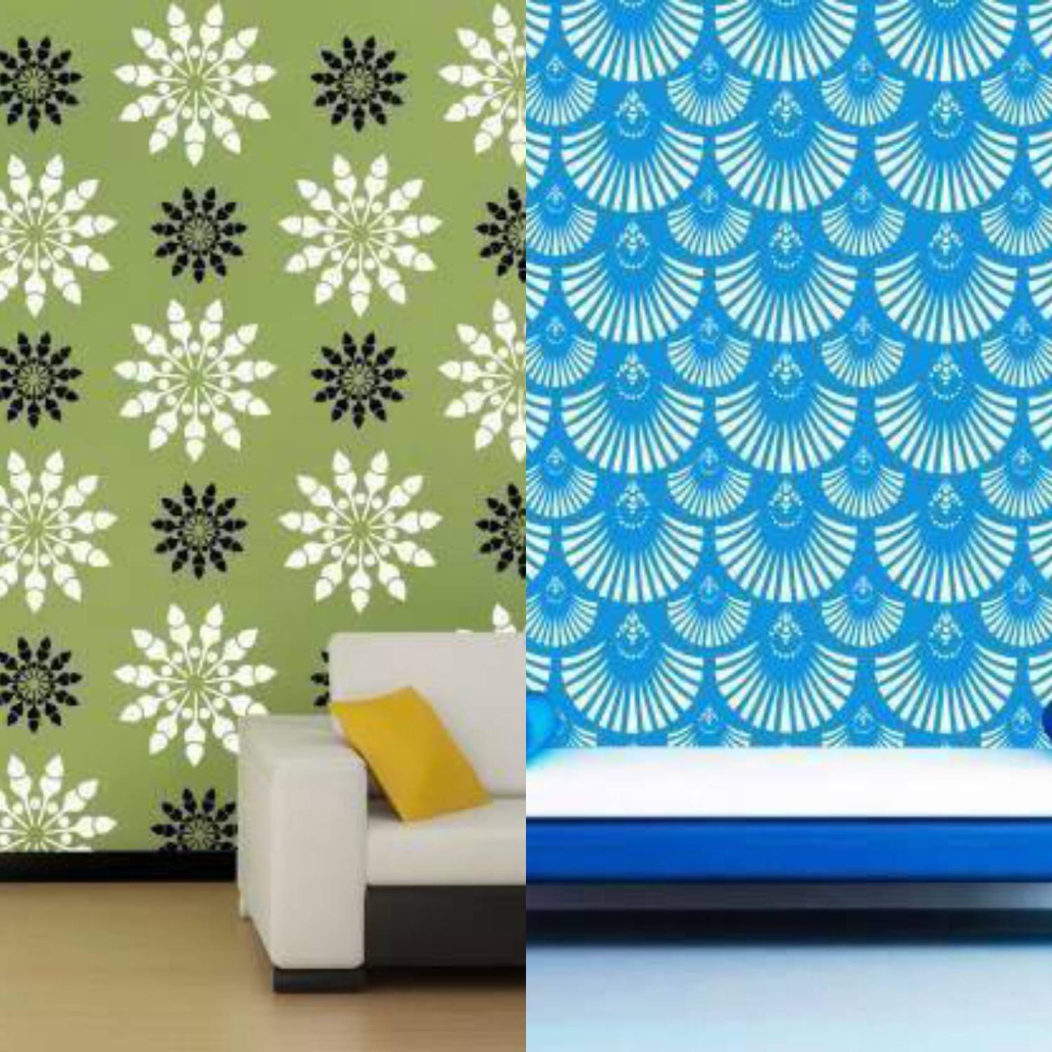 Aaradhya Collection Reusable DIY Designer PVC Wall Stencil Painting for Home Decoration Combo (16 x 24 inches, Flower Pattern & Designer Pattern) A711_30084 Wall Stencil Stencil
