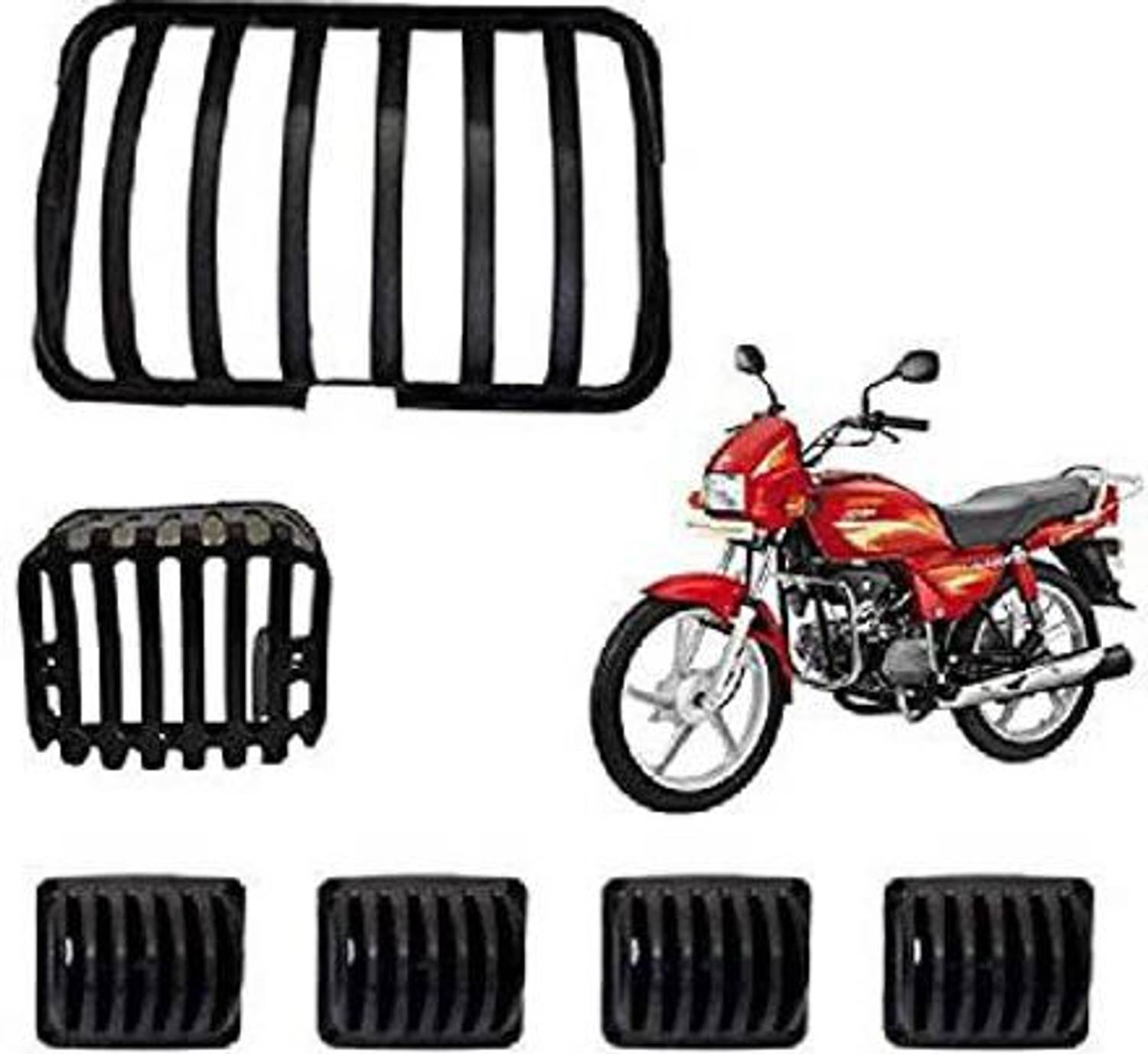 Bullkartzone Grill Set of Headlight Indicators and Taillight Models 6 Pieces Plastic Black Color Bike Grill Cover Full Kit Bike Headlight Grill
