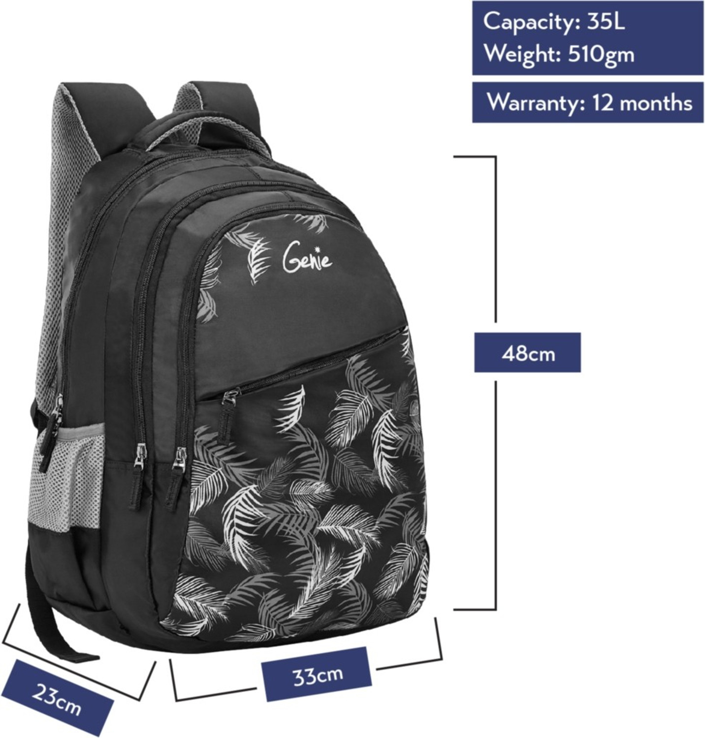 Image of Genie Lush Black 19 inch Backpack Waterproof School Bag