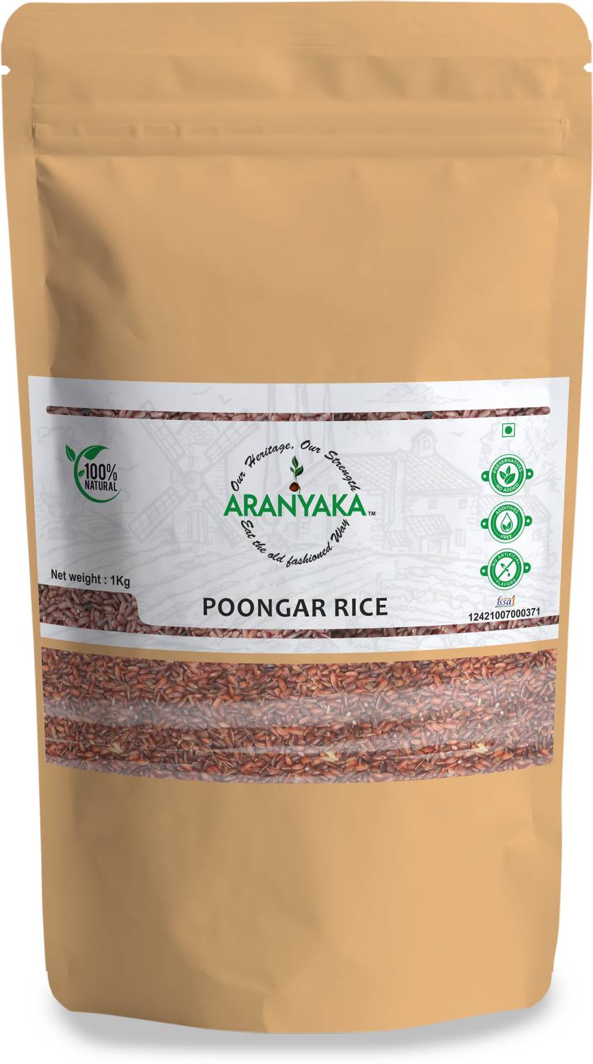 ARANYAKA Traditional Kaikuthal(Hand-Pounded) Red Rice - Poongar Rice - 1 KG Rice-Diabetic Friendly-Gluten Free- (Medium Grain, Unpolished) (1 kg) Red Matta Rice (Medium Grain, Boiled)