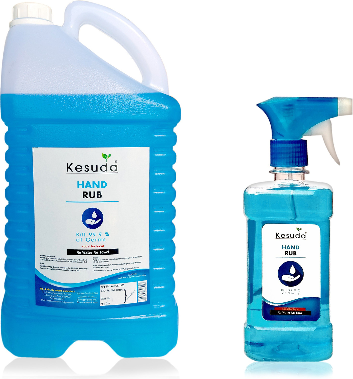 Image of KESUDA 5 liter advanced alcohol based hand sanitizer with 1 liter blue spray(5L+1L) Hand Rub Can