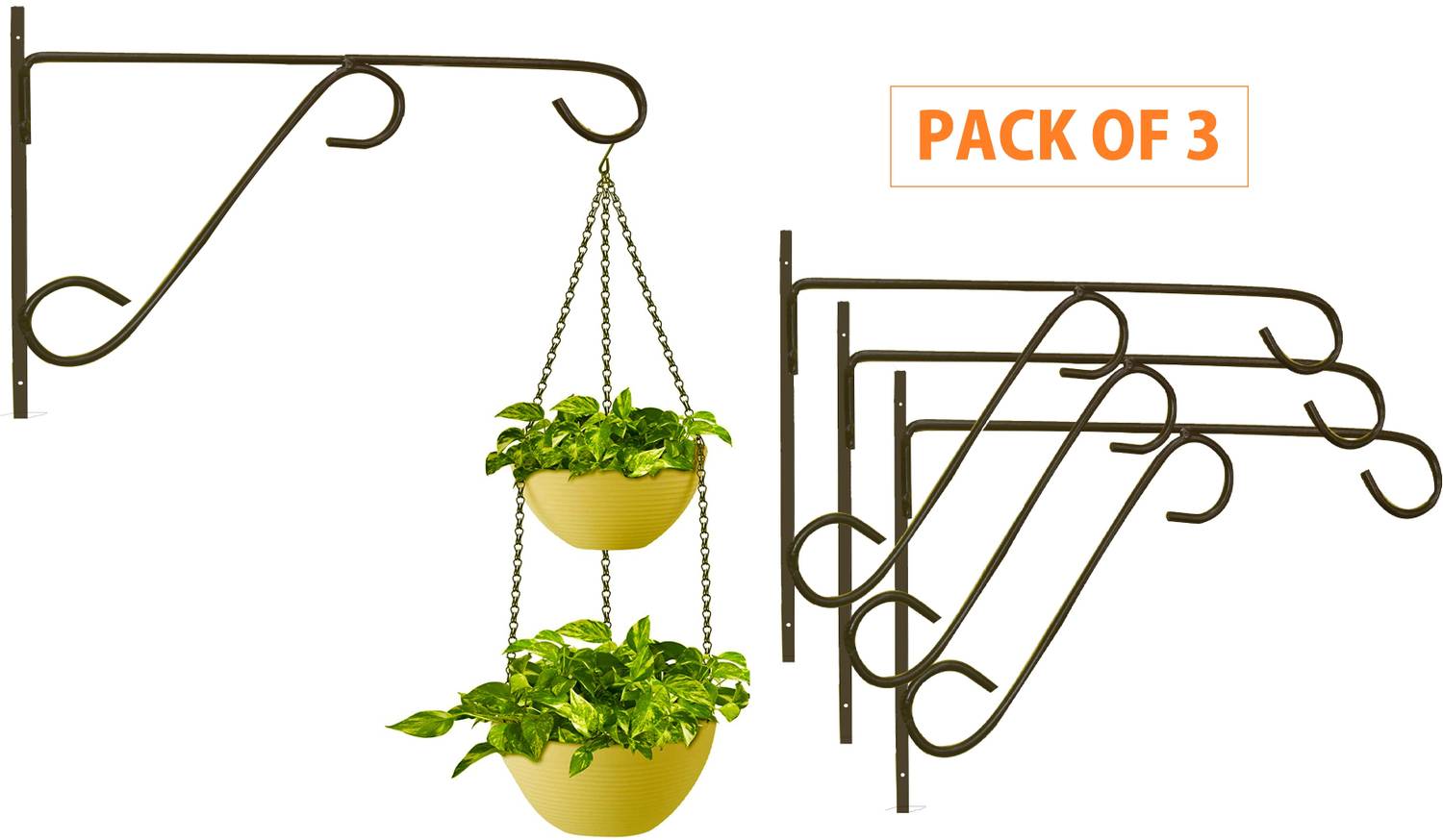BlessYou Wall Bracket Hanging Holder (Pack of 3) - Black Plant Container Set