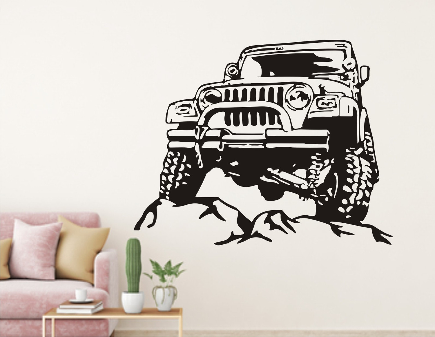 Image of Heaven Decors 74 cm Mountain jeep black wall sticker size(74*59)cm Removable Sticker