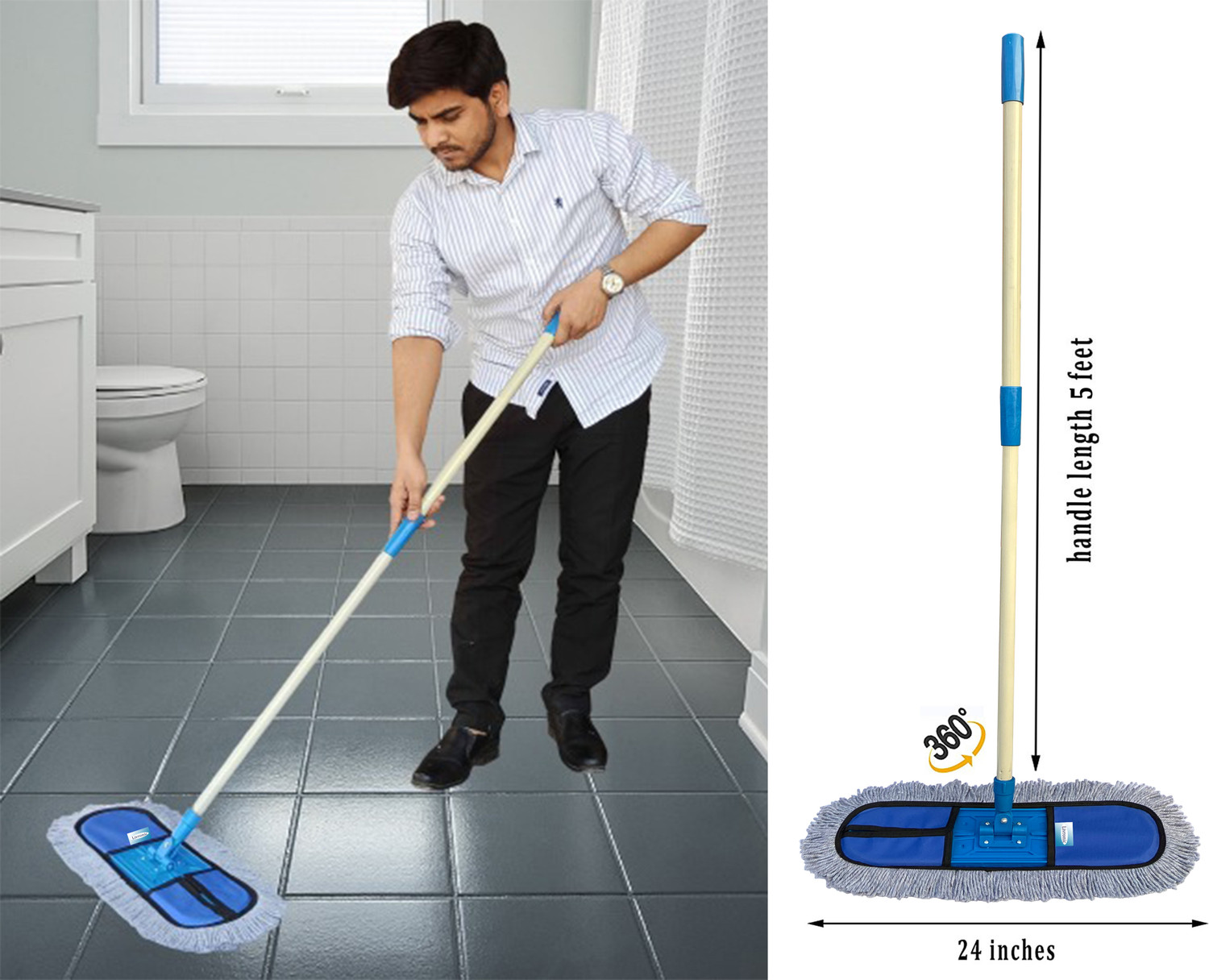Image of Livronic Wet and Dry Cotton Pad Flat floor mop | 24 Inch Mop | 5 feet Long Handle Home Wet & Dry Mop