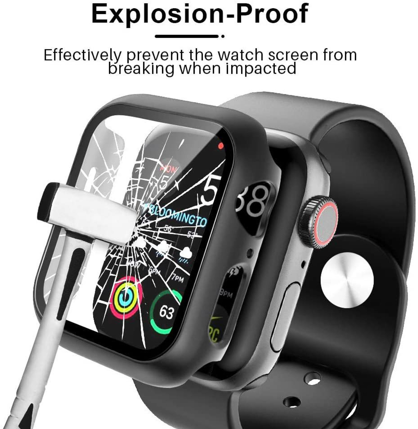 Image of Hamz Edge To Edge Tempered Glass for Case Compatible with iWatch 44mm Series 7 /SE /6 /5 /4 /3 /2 /1 Built-in Tempered Glass, Hard PC Protector Cover